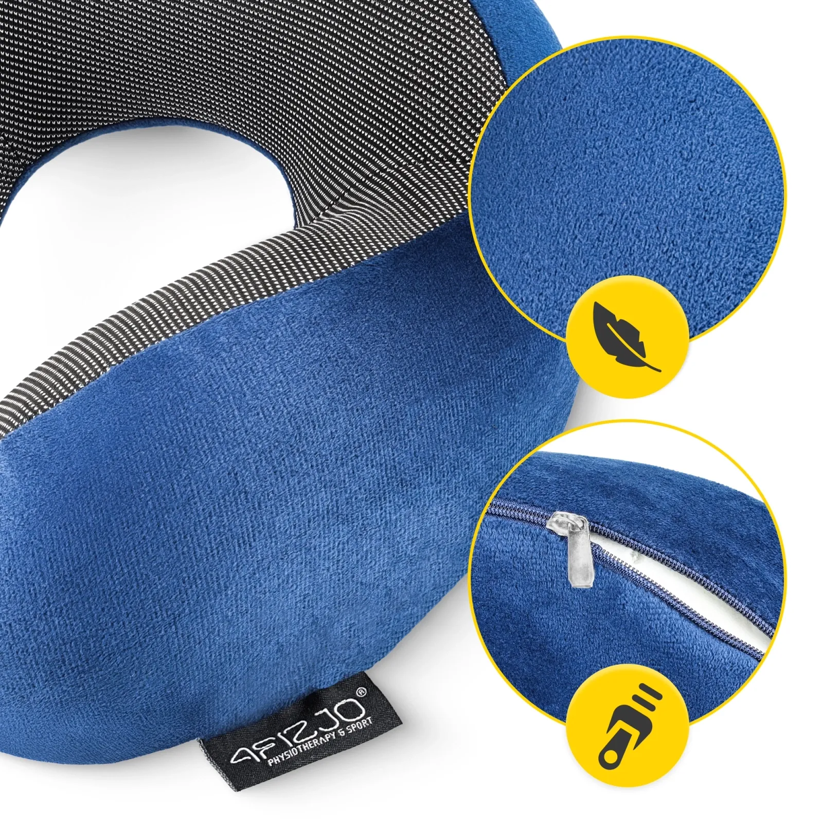 Tamsiai mėlyna kruasaninė kelioninė pagalvė miegui