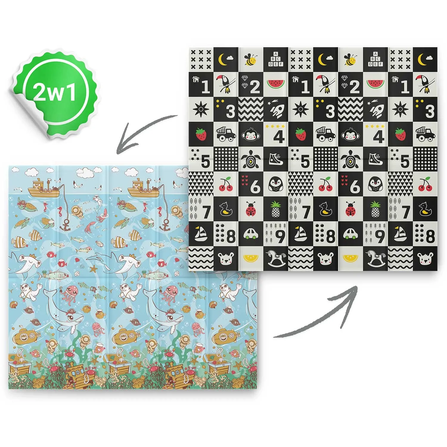 Sulankstomas edukacinis putplasčio kilimėlis 200 x 180 x 1 cm Nukido NK-340 vandenyno skaičiai - nuotrauka 1