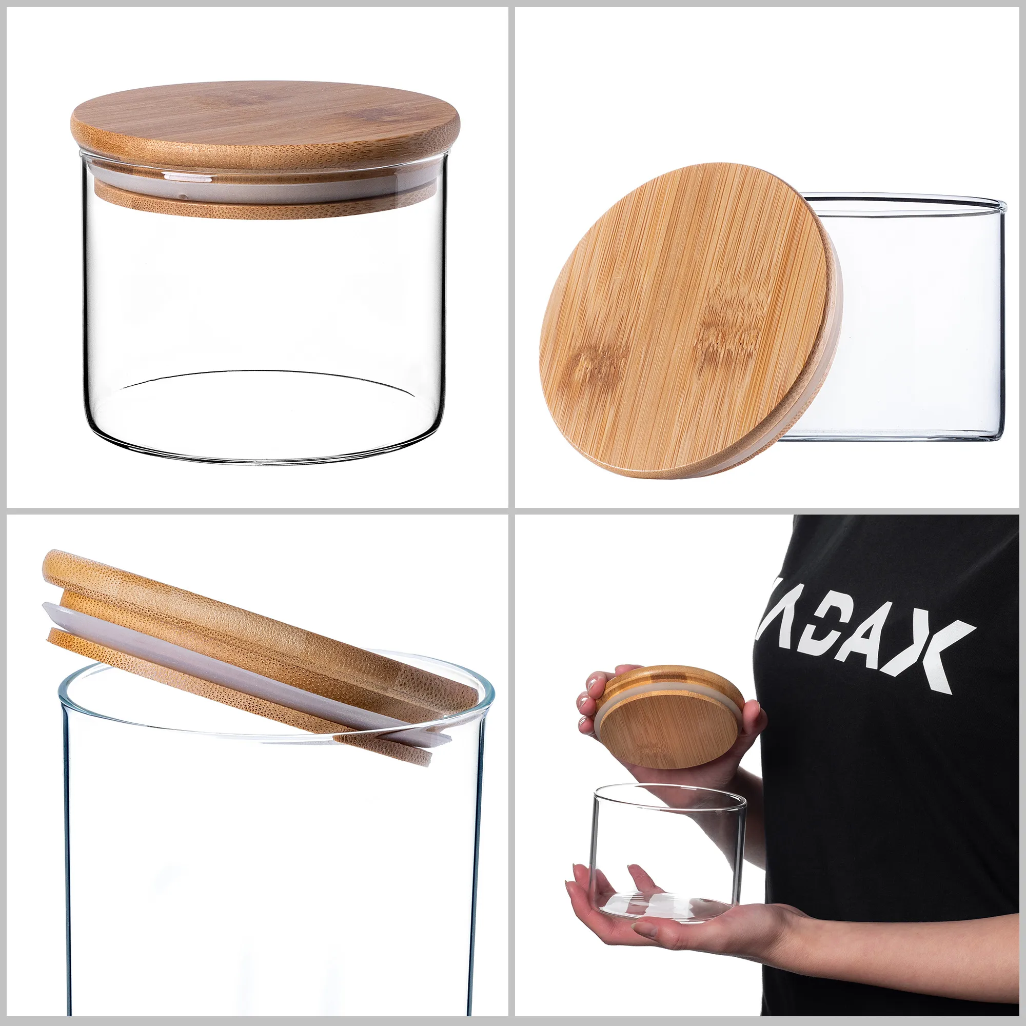 Piney stiklinis indas su bambuko dangteliu, 550 ml