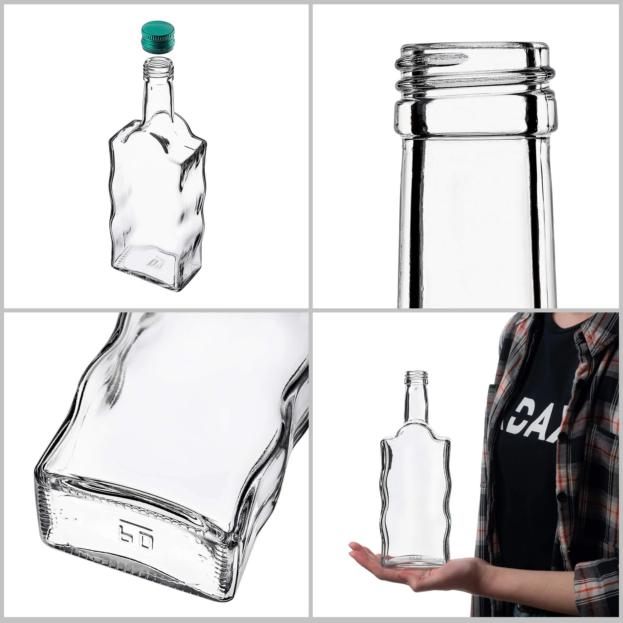 Fala stiklinis tinktūros buteliukas 500 ml su žaliu dangteliu 5 vnt.