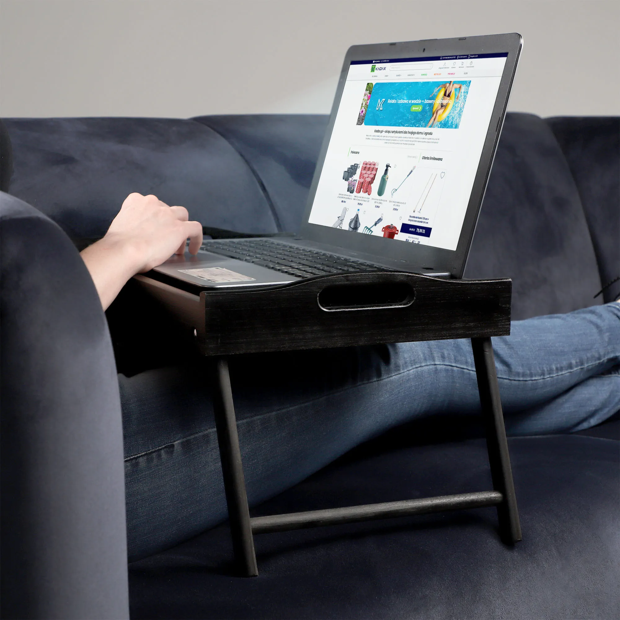 „Solia“ pusryčių stalas, nešiojamam kompiuteriui, 50 cm, juodas