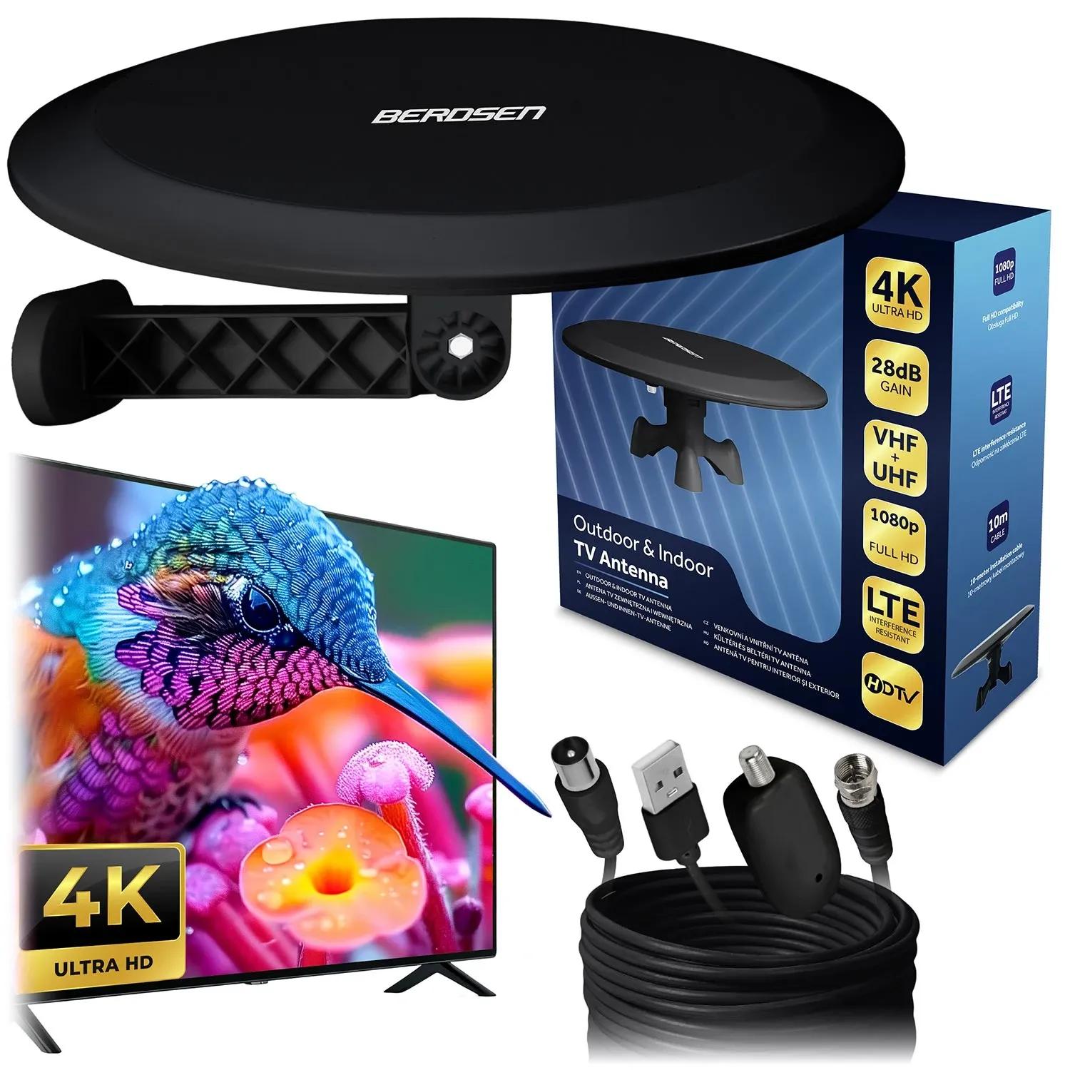 „Berdsen BD-955“ juoda vidaus/lauko televizijos ultra HD 4K antena - nuotrauka 1