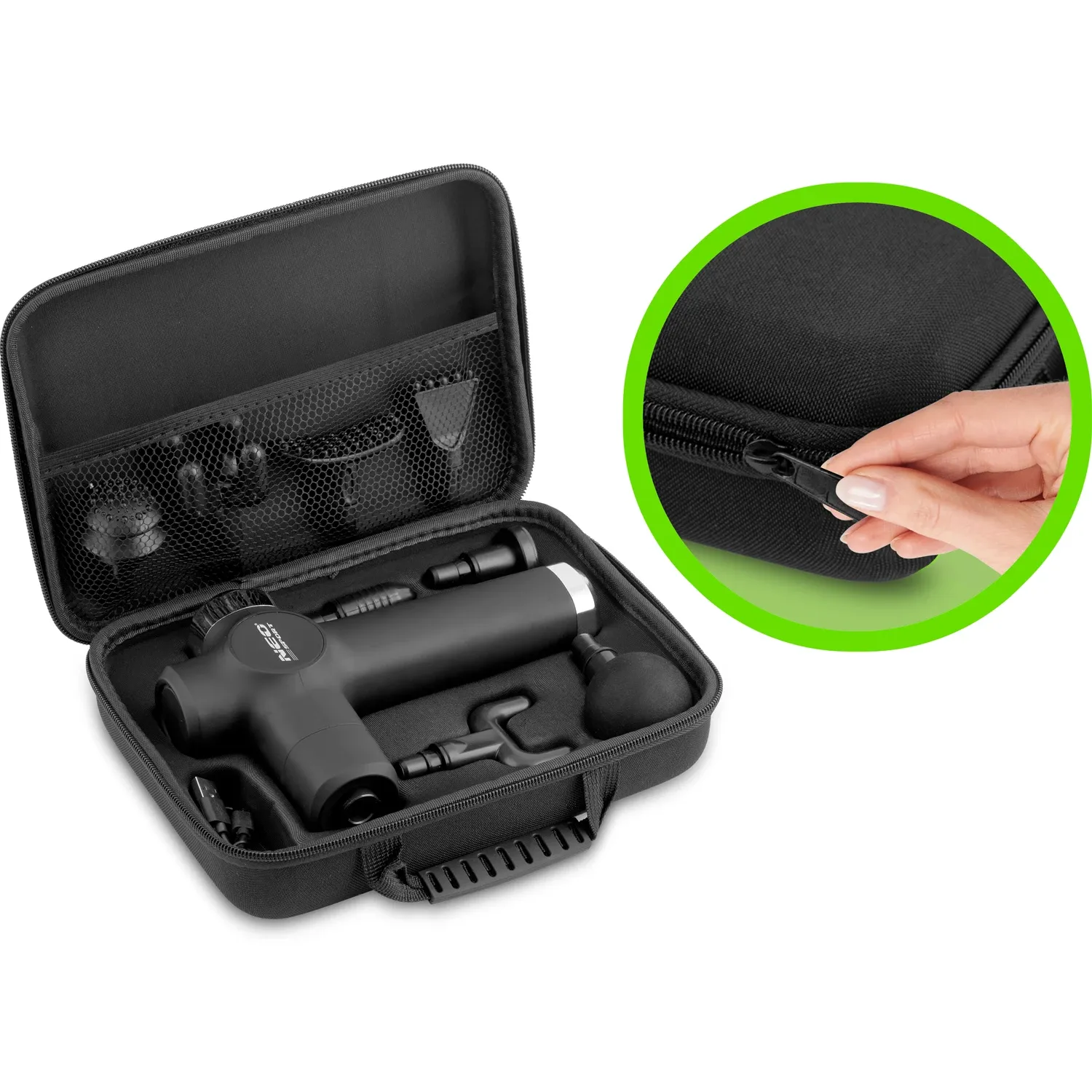 Kūno masažo pistoletas NS-501 Neo-sport juodas su 8 antgaliais - nuotrauka 1