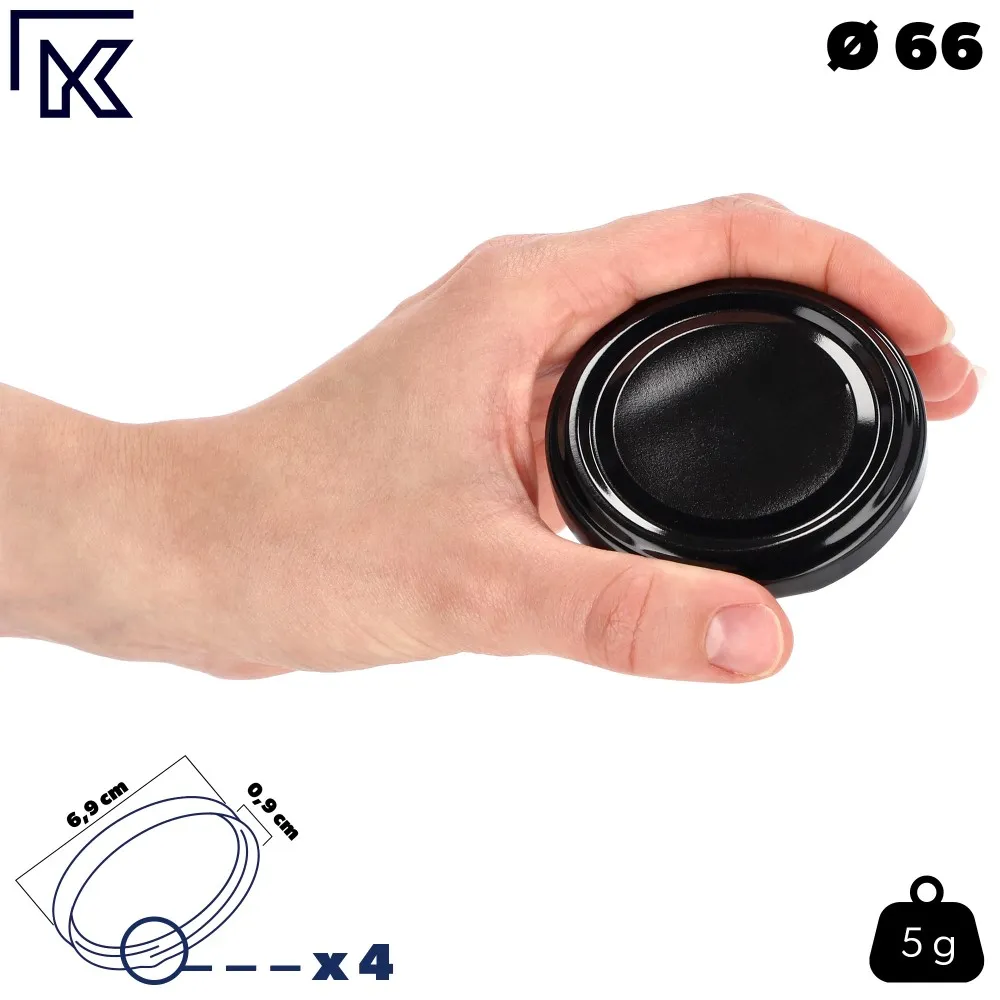 Metaliniai dangteliai „Valsta“ stiklainiams, 10 vnt., 66 mm skersmens, juodi