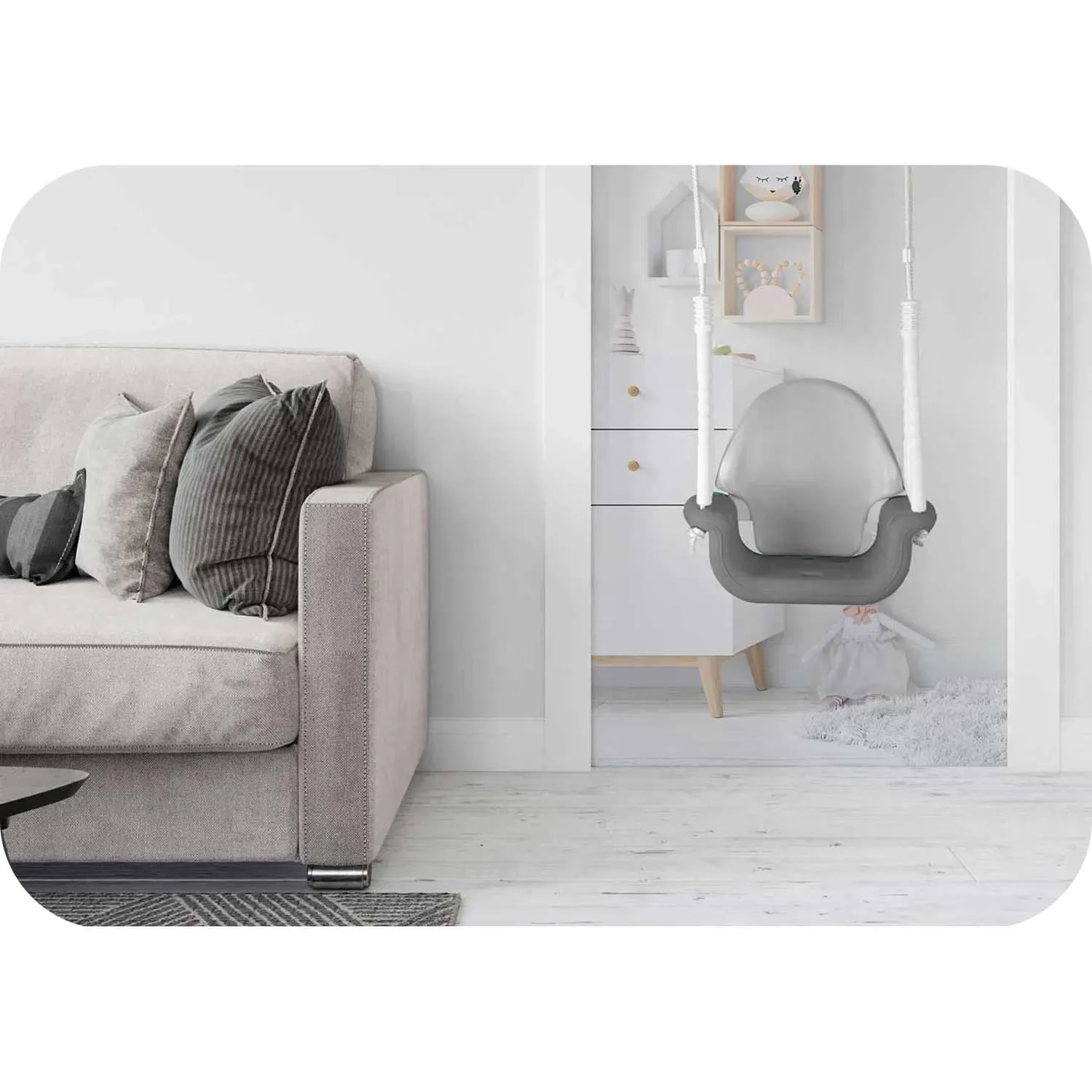 Ricokids 3 viename dramblio formos kibiro sūpynės, pilkos ir baltos - nuotrauka 1