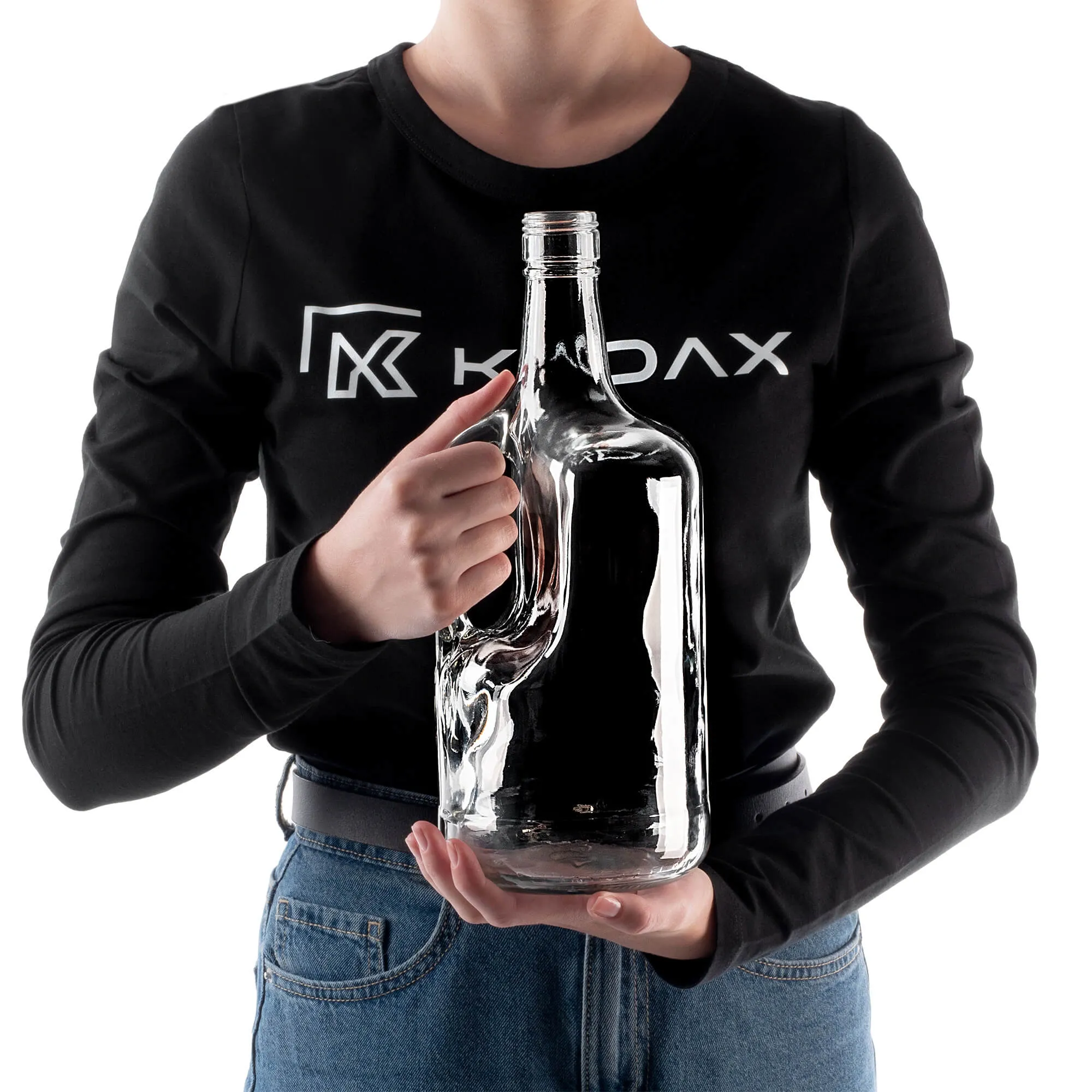 Boude stiklinis butelis su rankena 1750 ml su žaliu dangteliu 1 vnt.