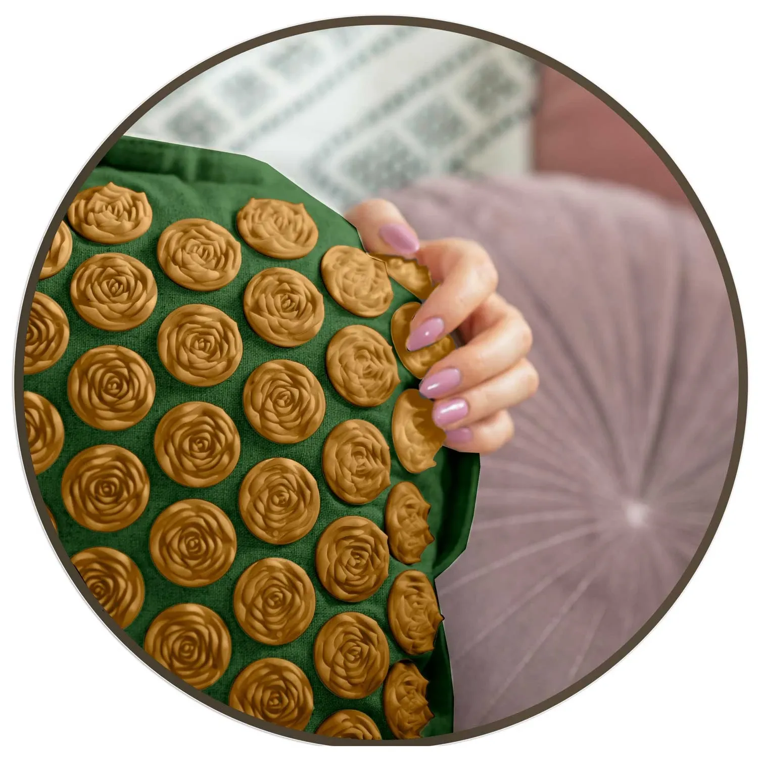 Akupresūros kilimėlis su pagalve NS-902 tamsiai žalias ir auksinis - nuotrauka 1