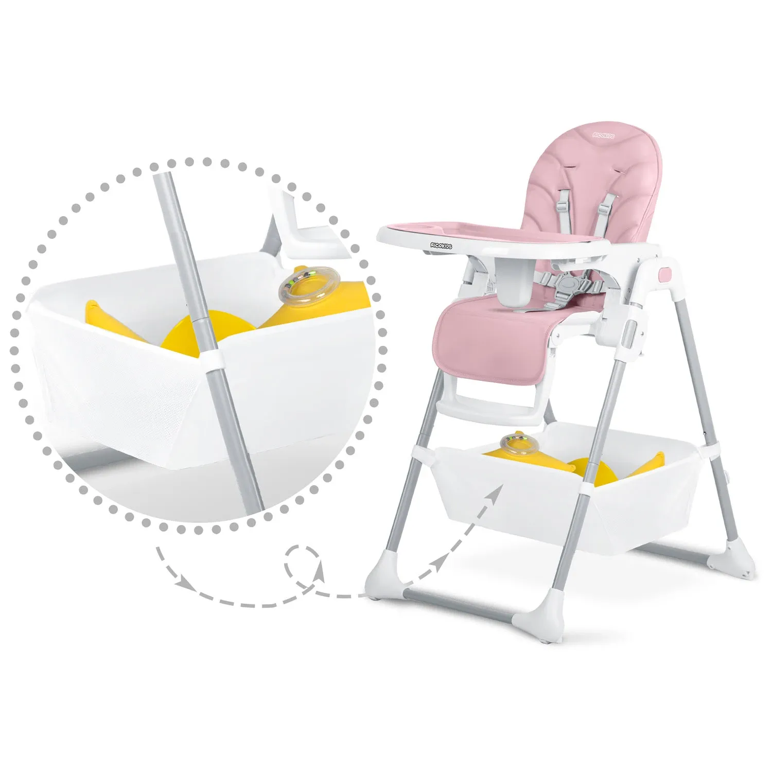 Ricokids Tulo rožinė maitinimo kėdutė - nuotrauka 1