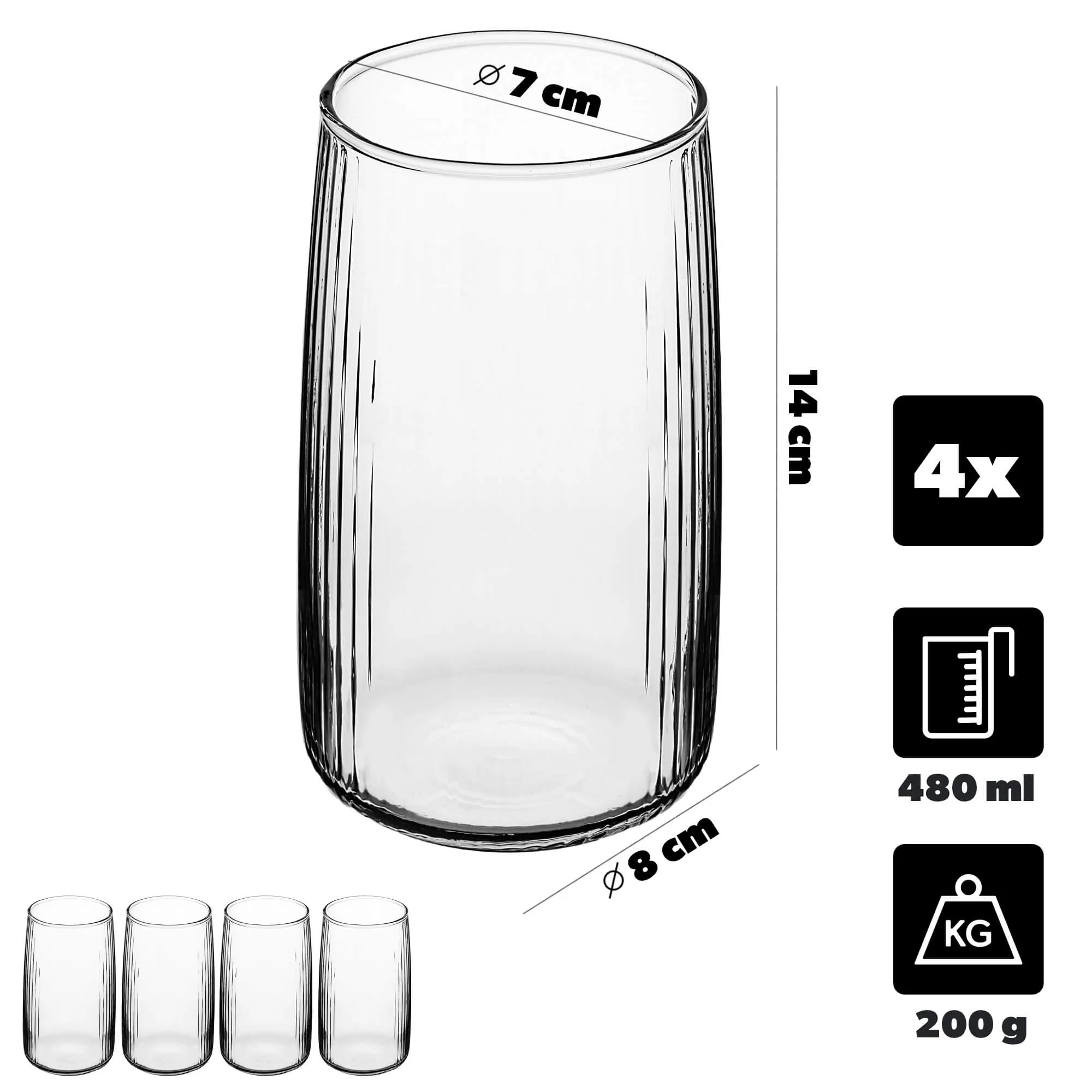 Tonda gėrimų stiklinės 480 ml, 4 vnt.