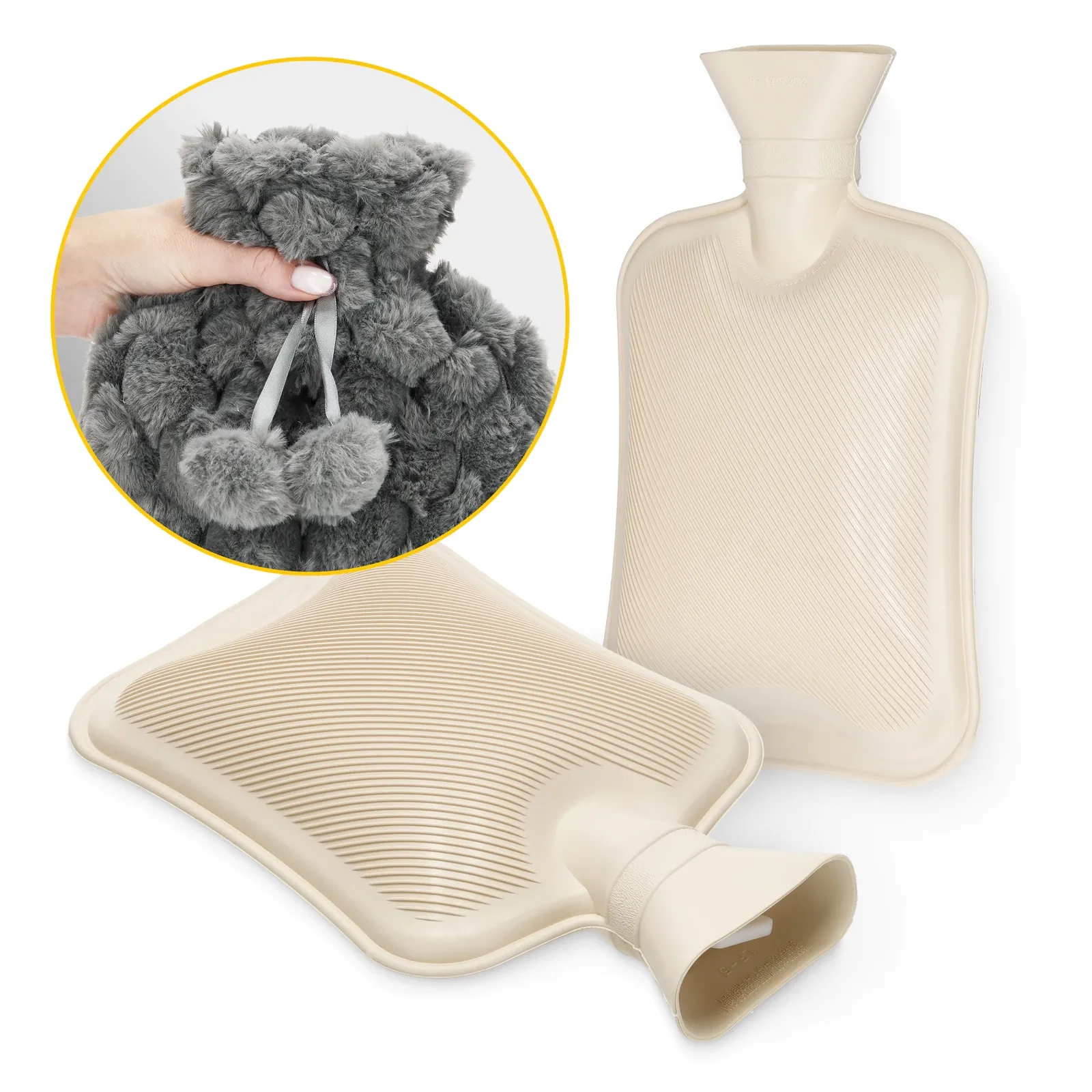 Guminis karšto vandens butelis pliušiniame dangtelyje