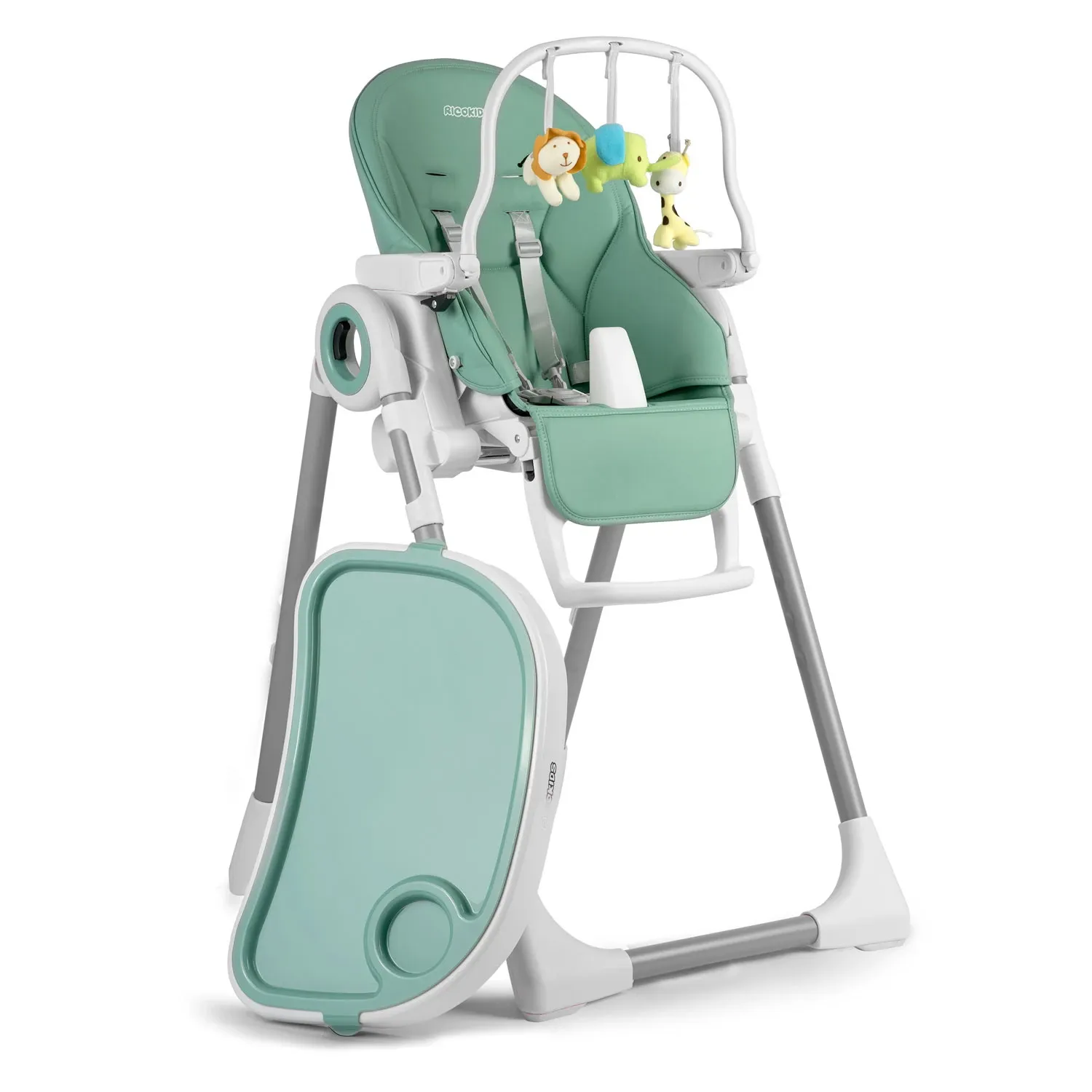 Maitinimo kėdutė su staliuku, „Belo“ šokinėjimo kėdutė, žalia + apsauginis lankelis - nuotrauka 1