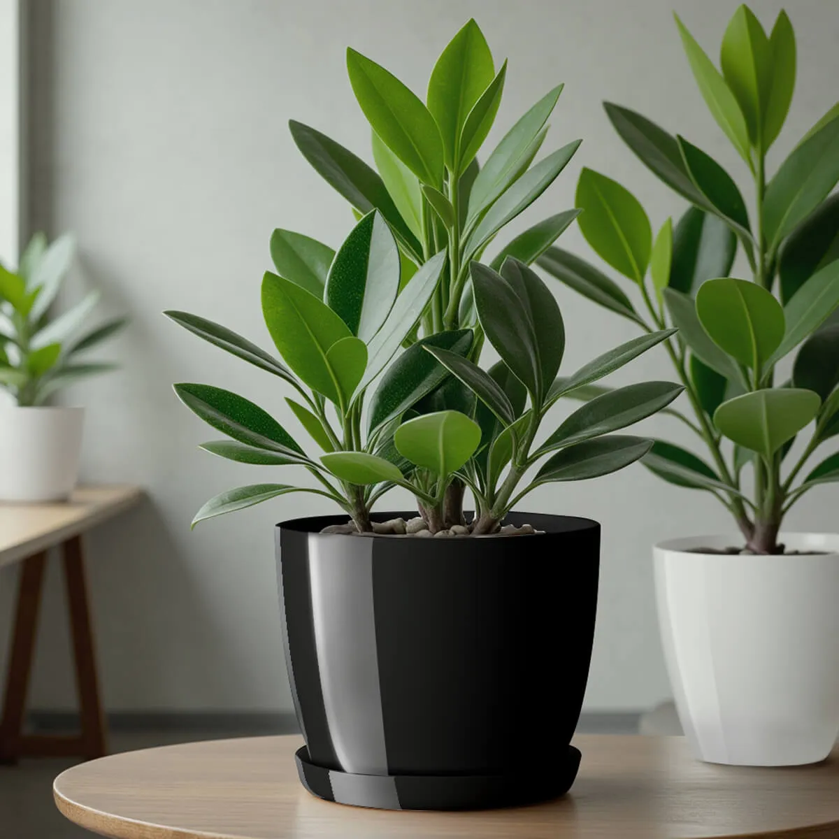 Agen vazonas su lėkštute, juodas, 18 cm, 3 vnt.