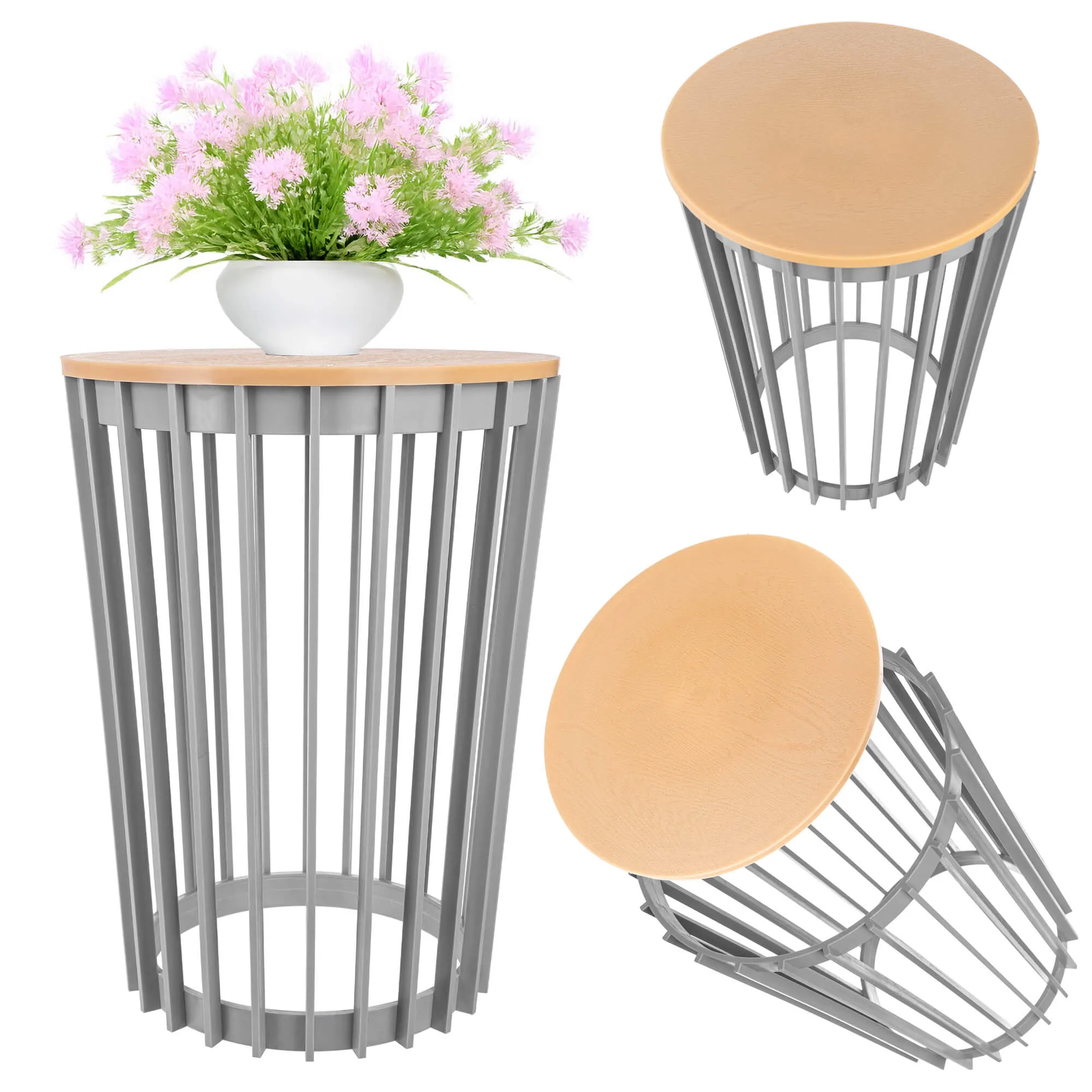 Aytre dvipusis augalų stovas 54 cm platinos spalvos + natūralaus medžio stalviršis