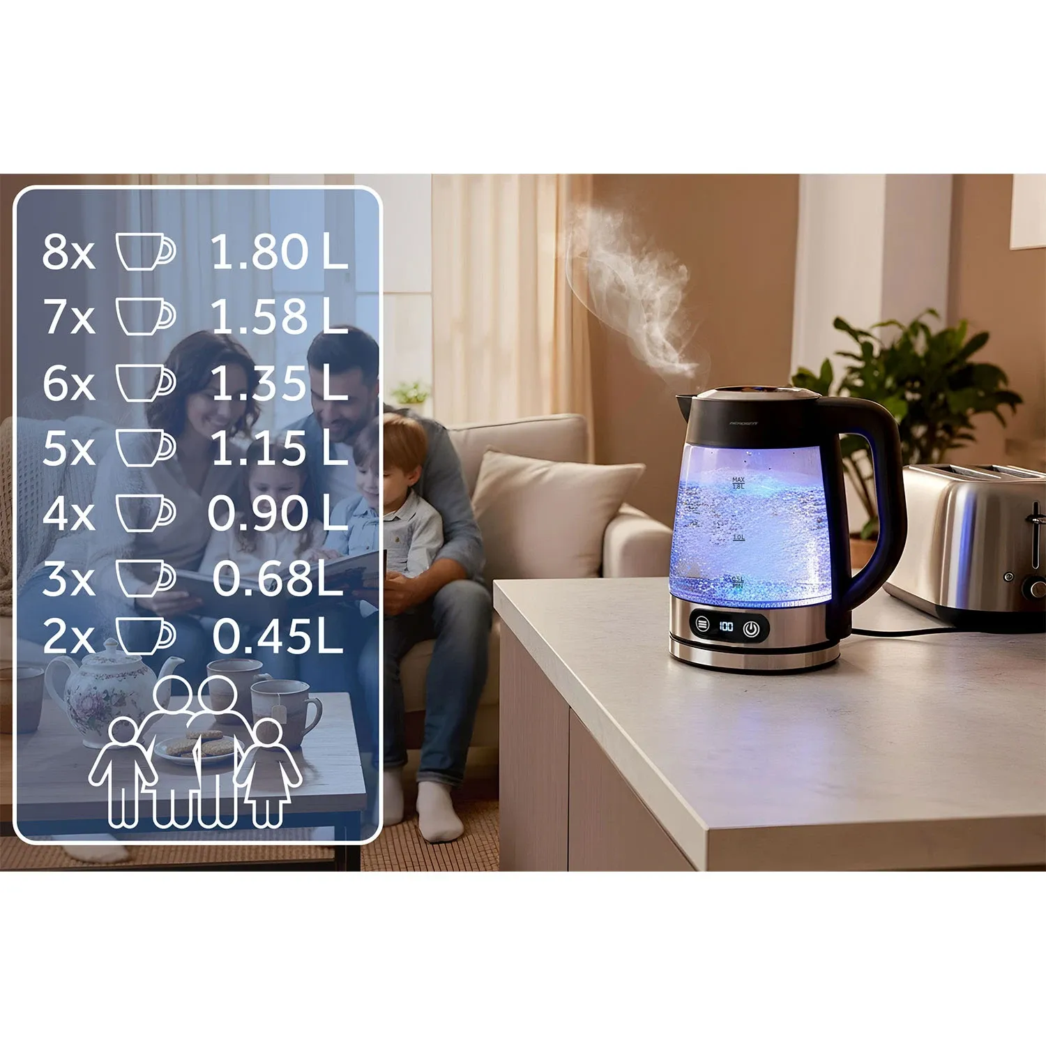 Elektrinis stiklinis virdulys su temperatūros reguliatoriumi 1,8 l 2200 W Berdsen BD-715 - nuotrauka 1