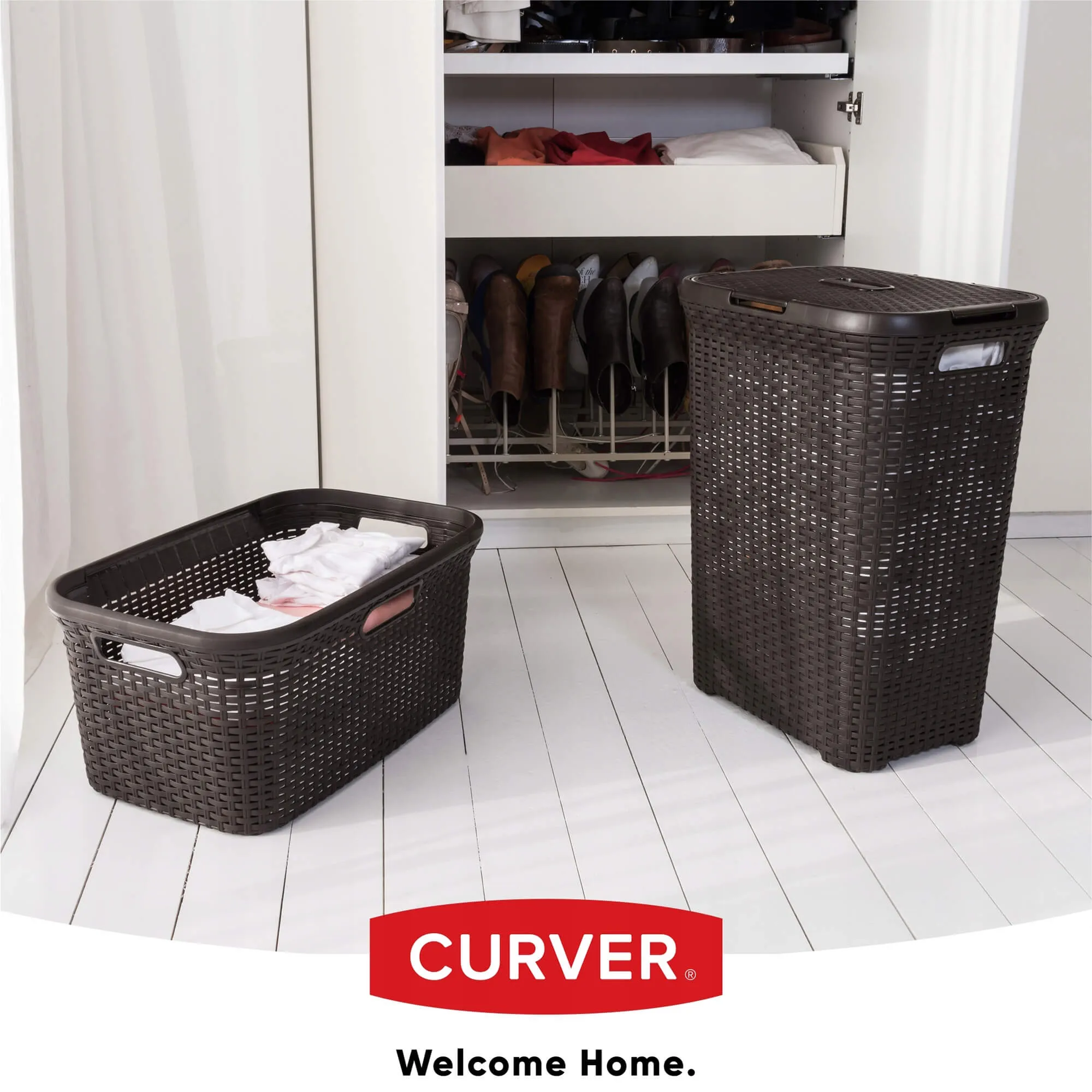 60 litrų krepšys su dangčiu + 45 litrų konteineris „Curver Natural Style“, rudas