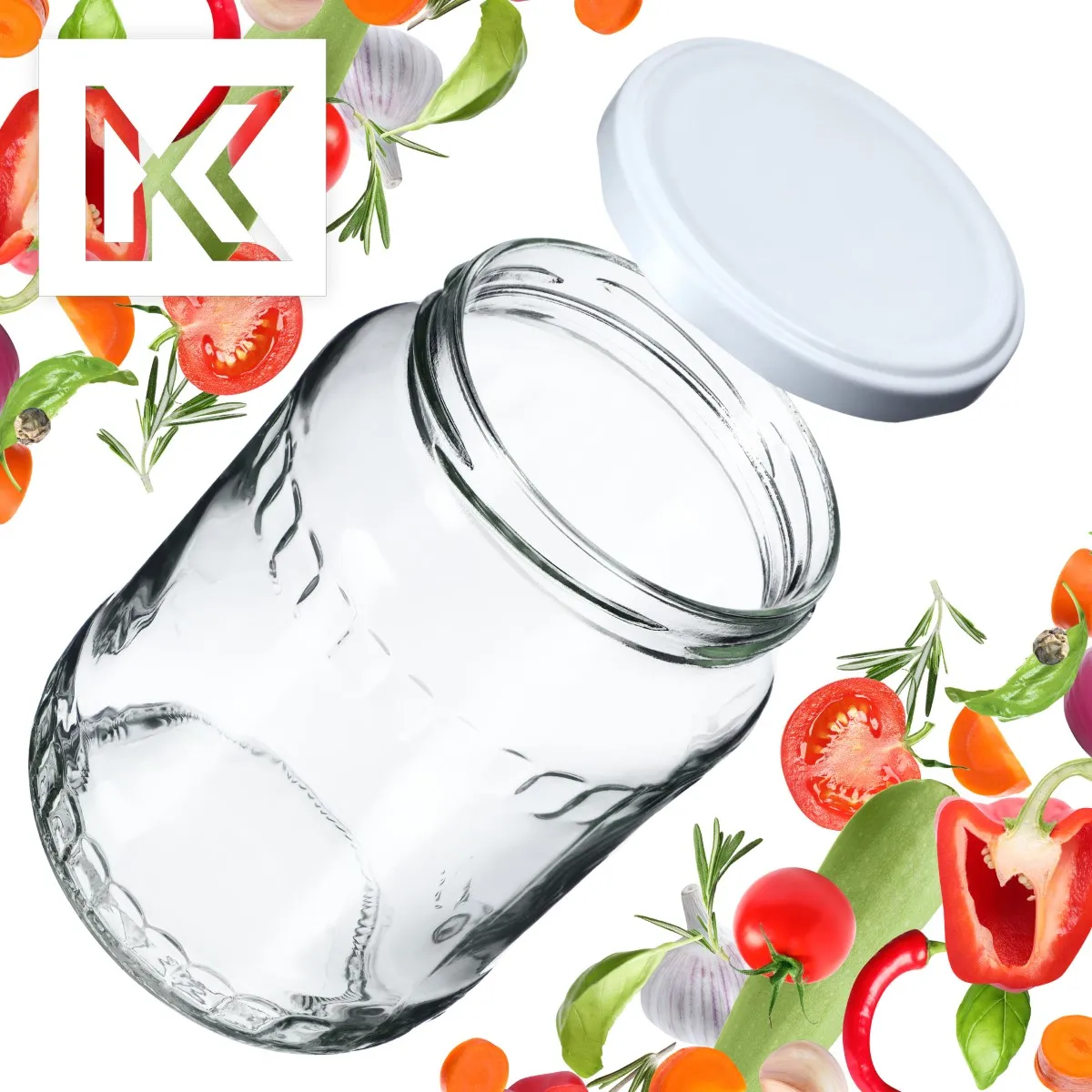 Jukka konservavimo stiklainiai 720 ml, 16 vnt., 82 mm + balti dangteliai