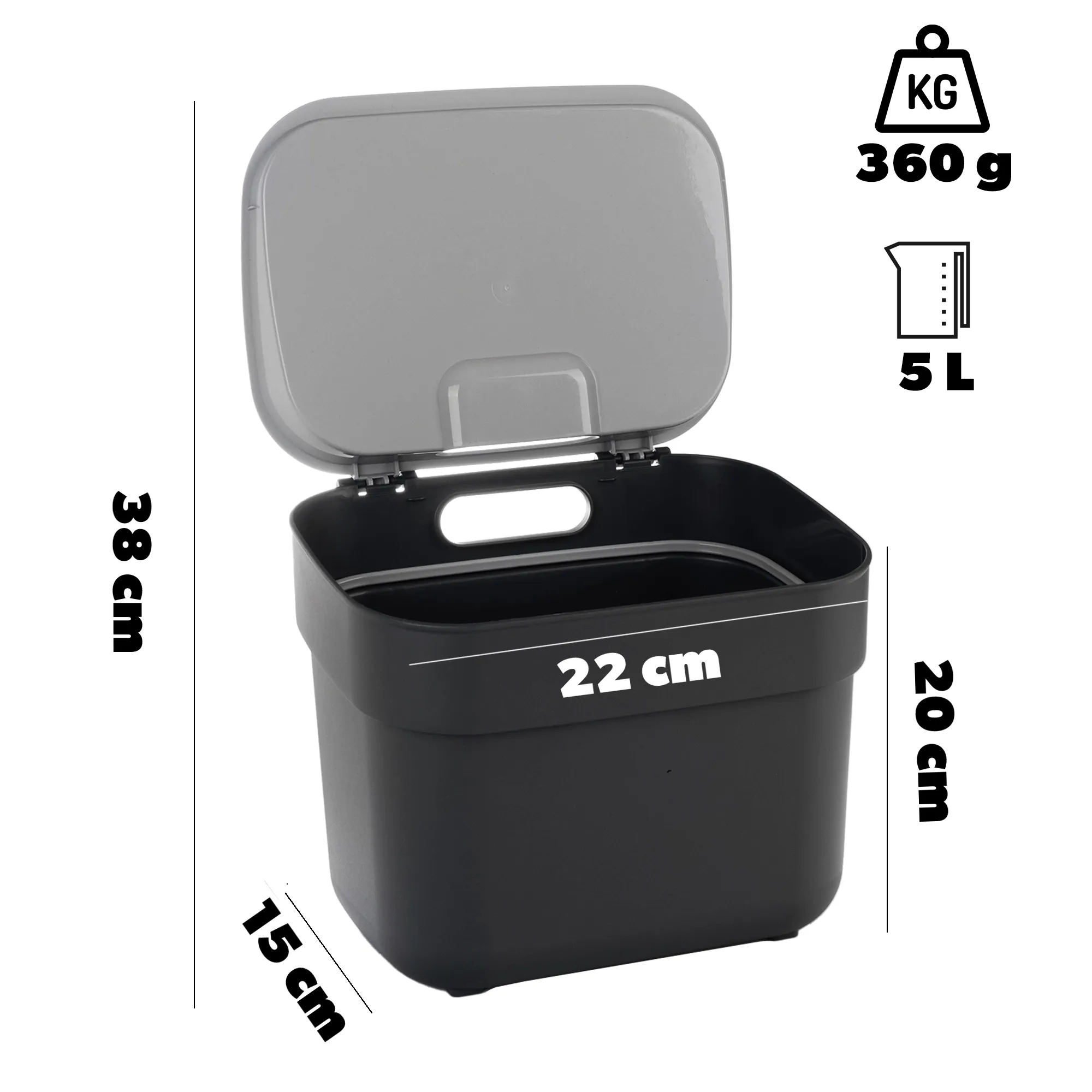 „Curver Ready to Collect“ 5 l pilka atliekų rūšiavimo šiukšliadėžė