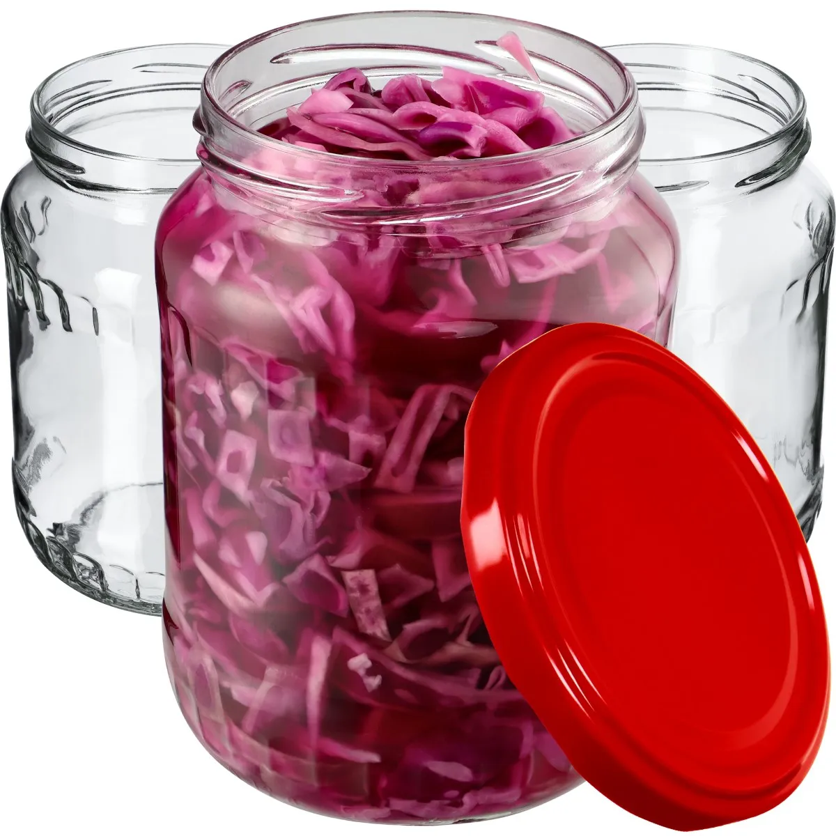 Jukka konservavimo stiklainiai 720 ml, 48 vnt., 82 mm + raudoni dangteliai