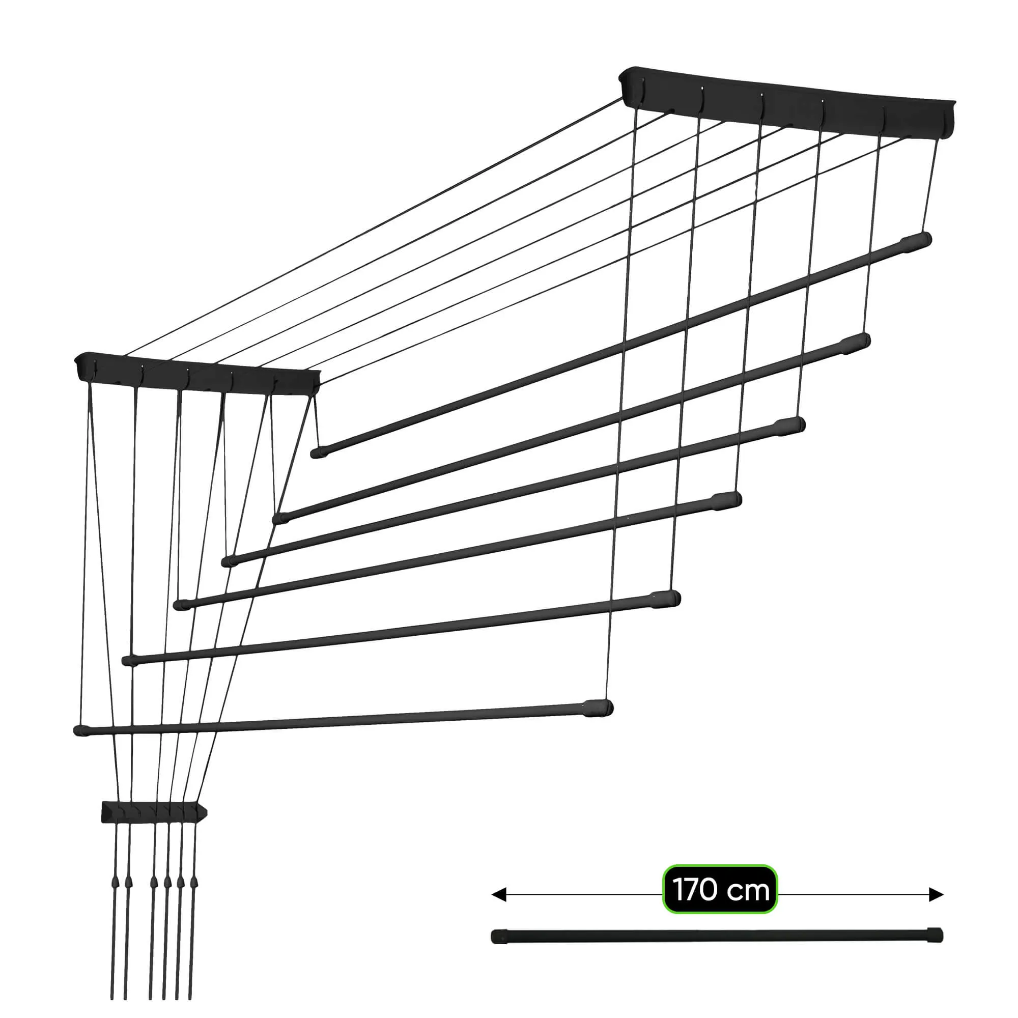 „Torp“ lubinė drabužių džiovyklė, 6 stovai, 170 cm, juoda