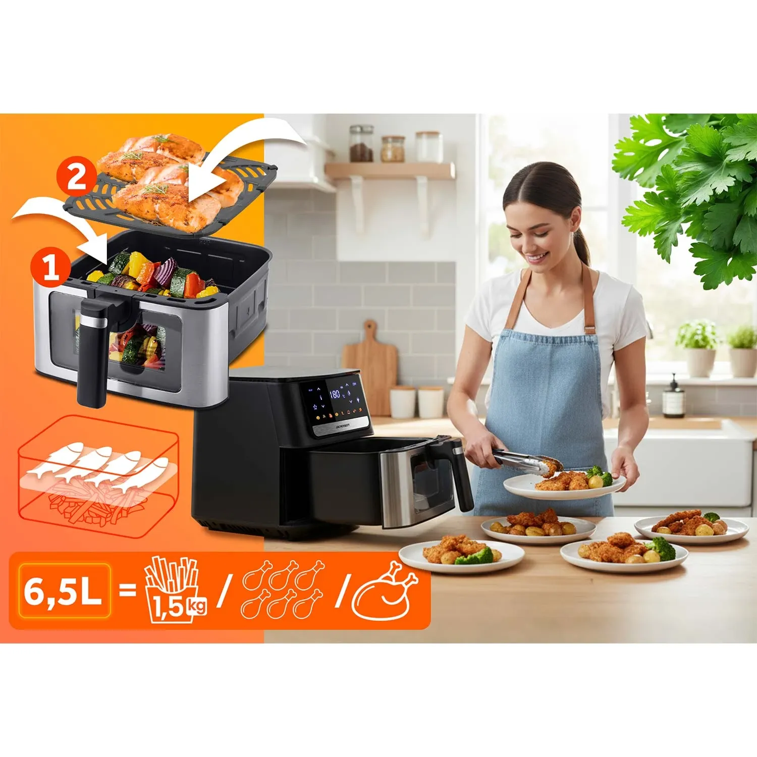 Oro gruzdintuvė 6,5 l Berdsen 1700W BD-655 juoda - nuotrauka 1