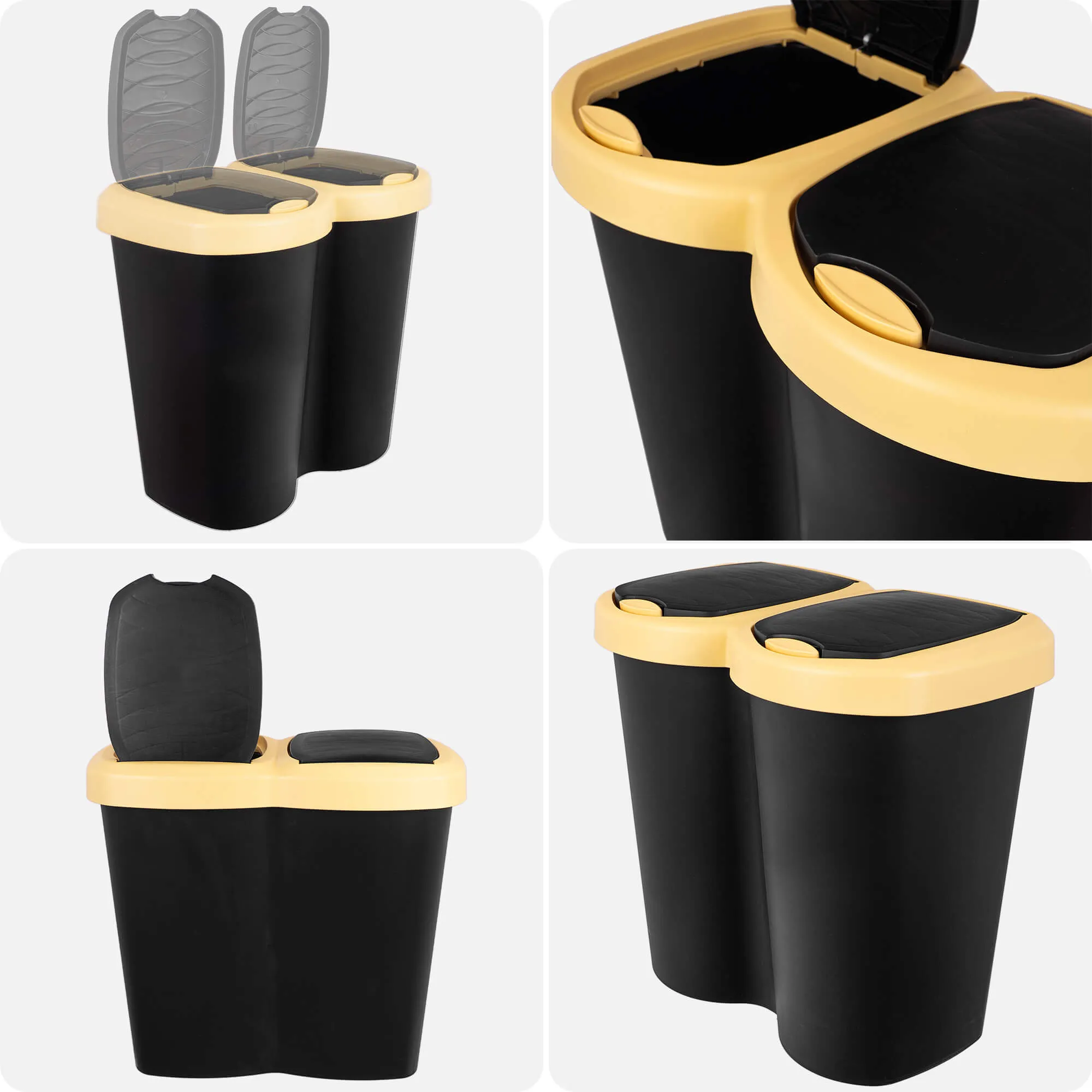 Aumoy 40L dviguba šiukšliadėžė, juoda ir geltona