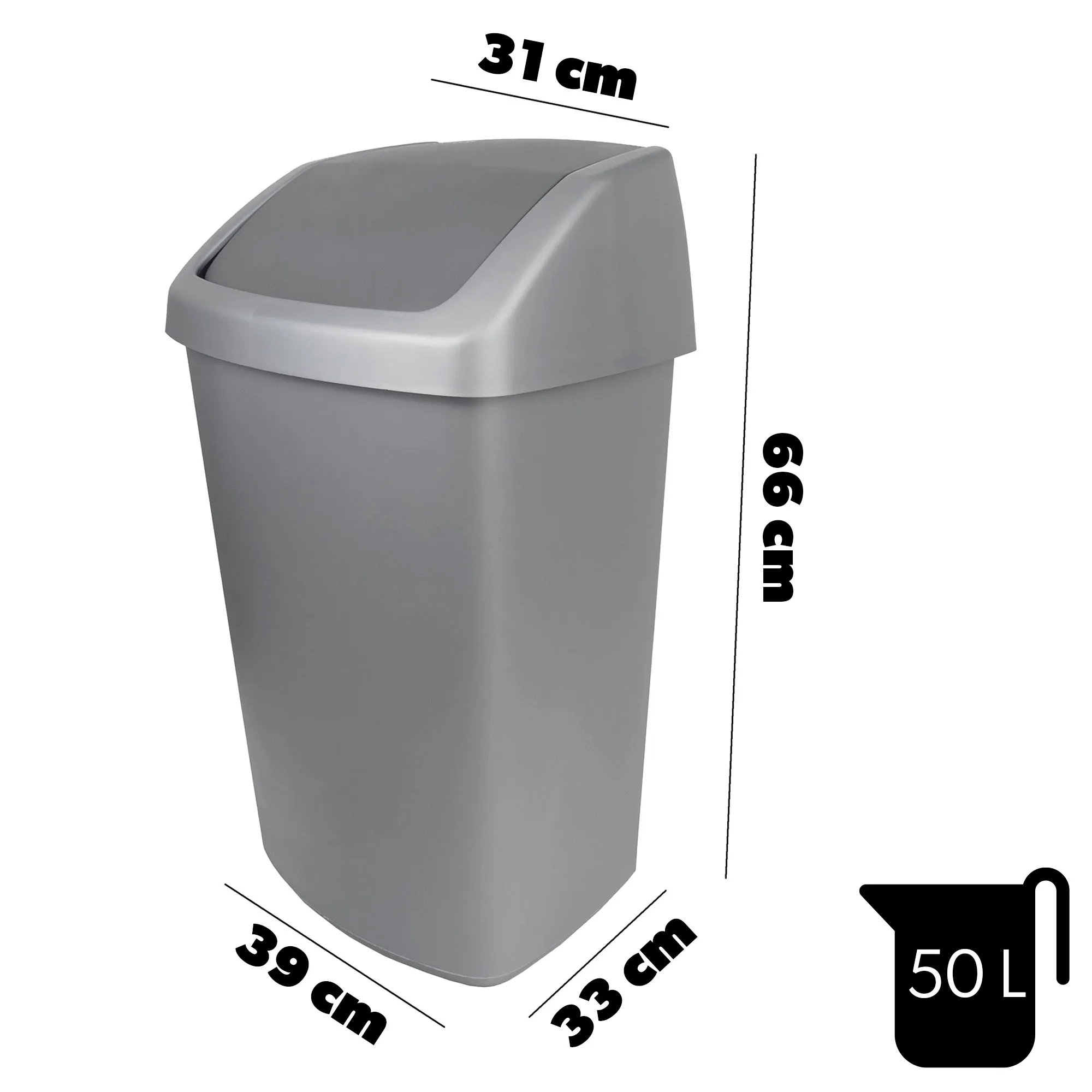 Curver šiukšliadėžė su atlenkiamu dangčiu, tamsiai pilka, 50 l