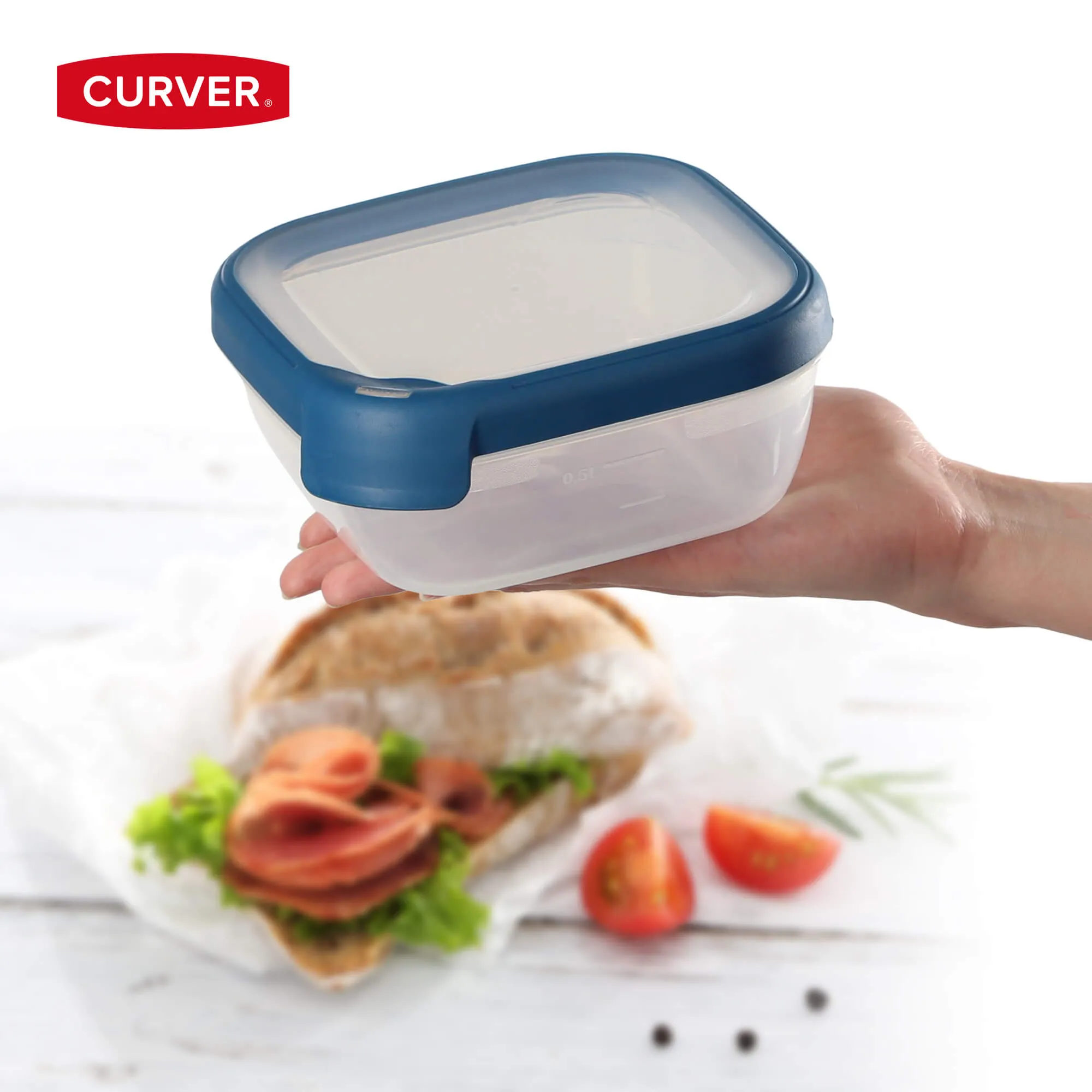 Stačiakampis indas 0,75 l Curver Grand Chef Eco Line, mėlynas 7 cm