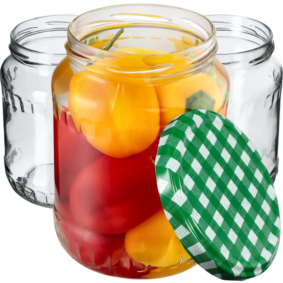 Jukka konservavimo stiklainiai 720 ml, 24 vnt., 82 mm + žalios grotelės dangteliuose