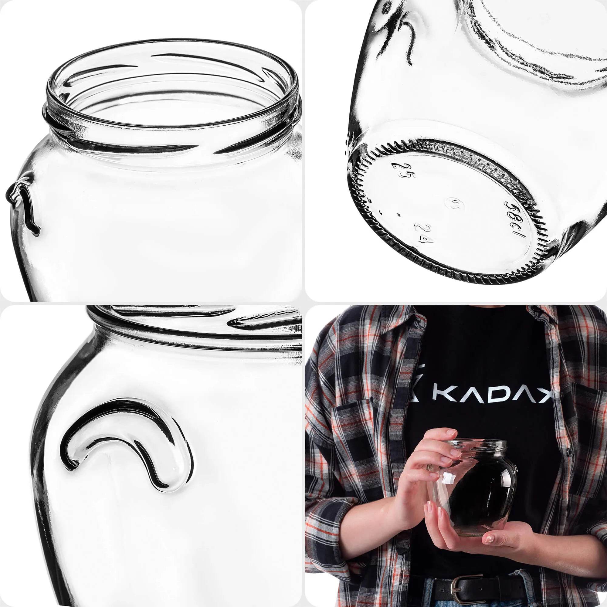 „Sassa“ konservavimo stiklainiai, 580 ml, 8 vnt., 82 mm, + raudoni tinklelio dangteliai