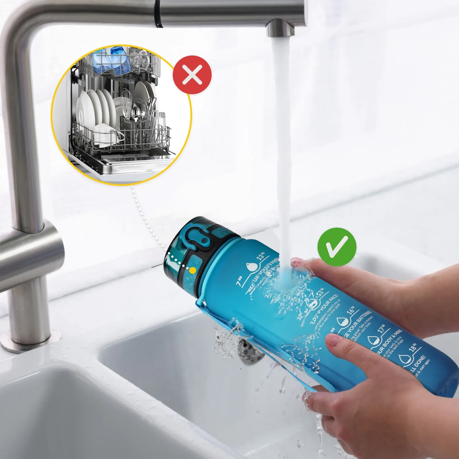 Motyvuojantis vandens buteliukas 1 l mėlynas