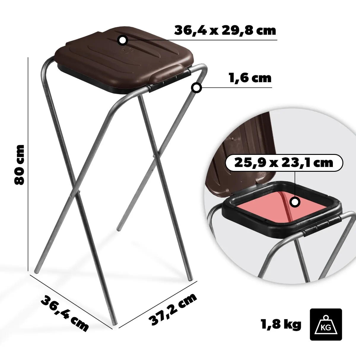 Bakel vienkartinių atliekų rūšiavimo maišų stovas, rudas