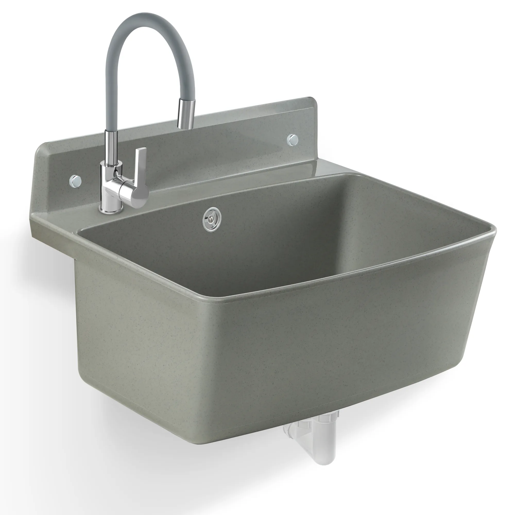 Kaimiško stiliaus kriauklė su lanksčiu „Gospo XXL“ čiaupu, pilka