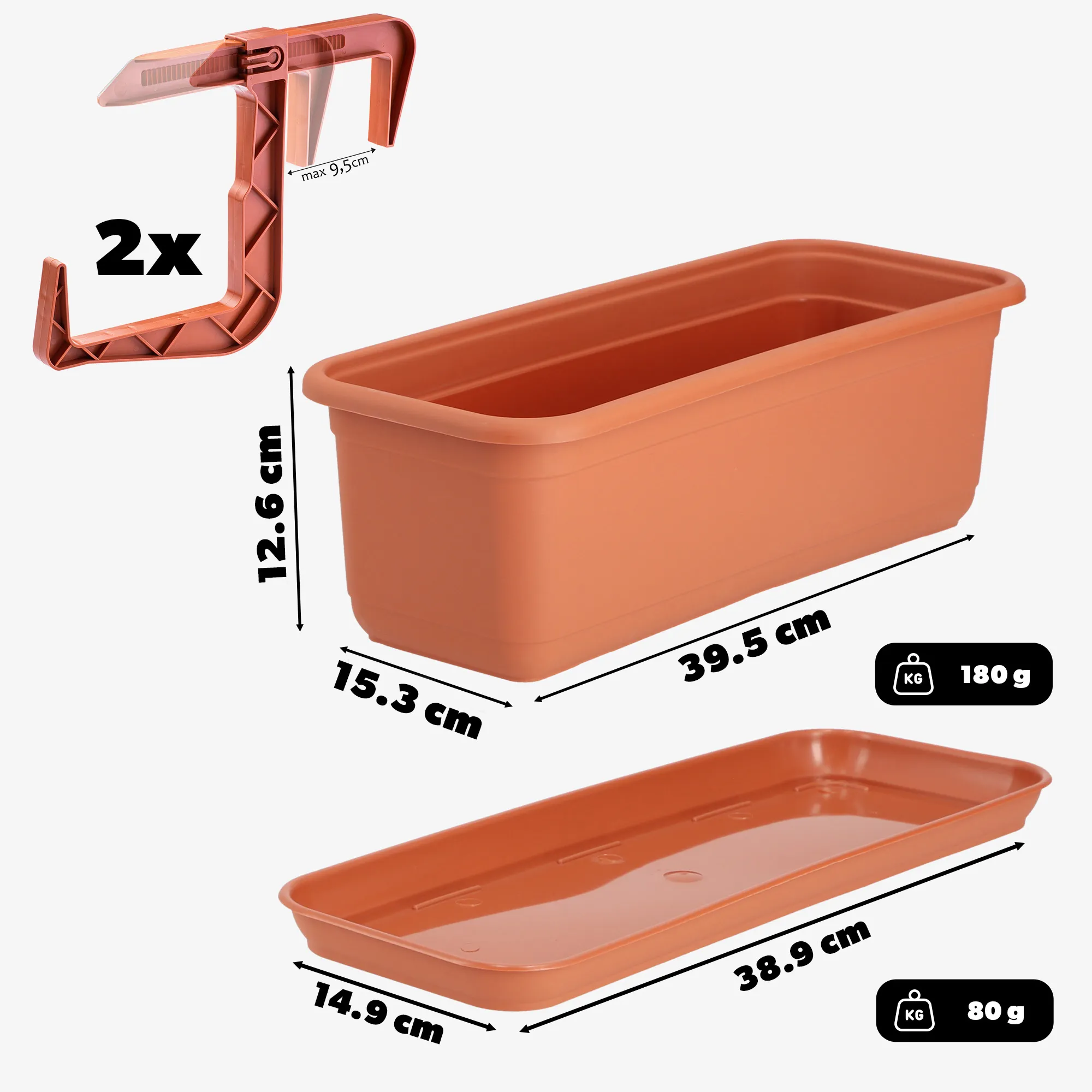 Evron balkono dėžė su pagrindu ir rankenomis 40 cm