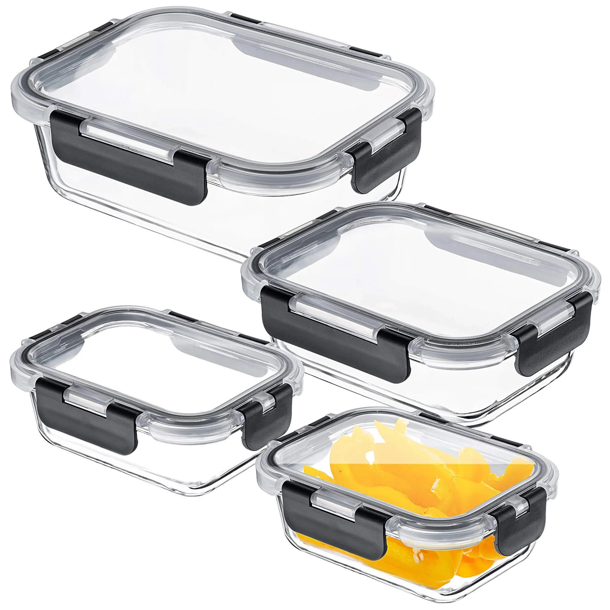 12 juodų Termoli stiklinių indelių su dangteliais rinkinys