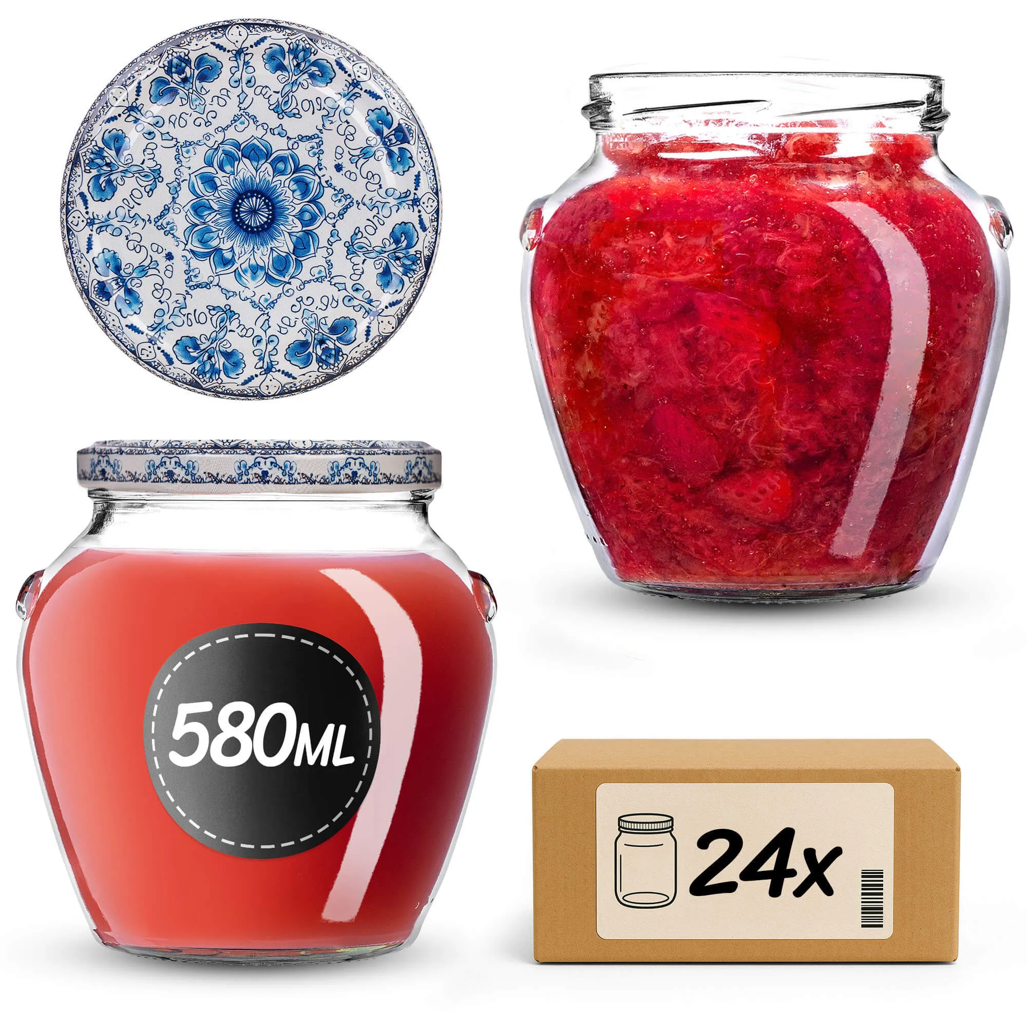 Sassa konservavimo stiklainiai 580 ml, 24 vnt., 82 mm + dangteliai „Porcelianas“