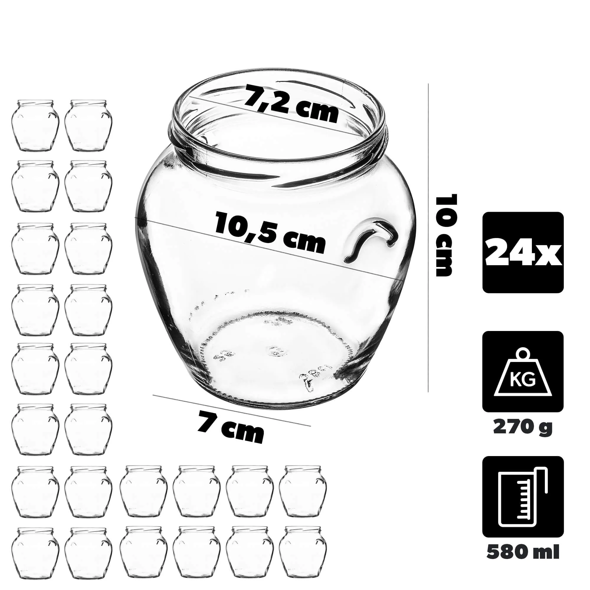 „Sassa“ konservavimo stiklainiai 580 ml, 24 vnt., 82 mm, + raudoni tinklelio dangteliai