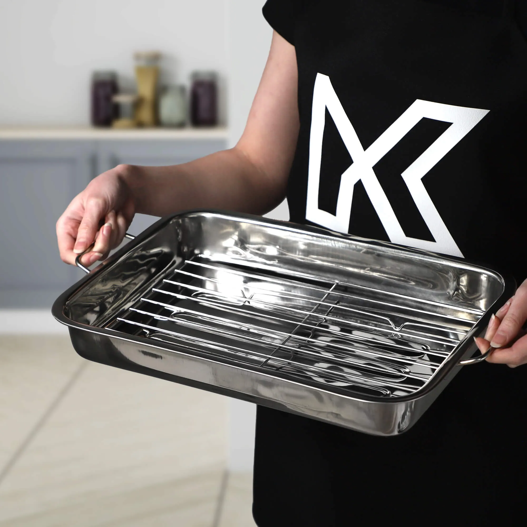 40 cm skersmens plieninė kepimo skarda su grotelėmis „Motte“