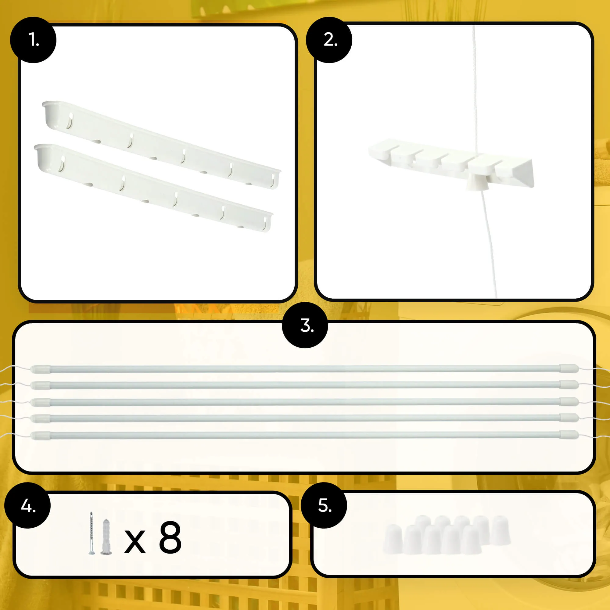 Resiga lubinė drabužių džiovyklė, 5 strypai, 120 cm, balta