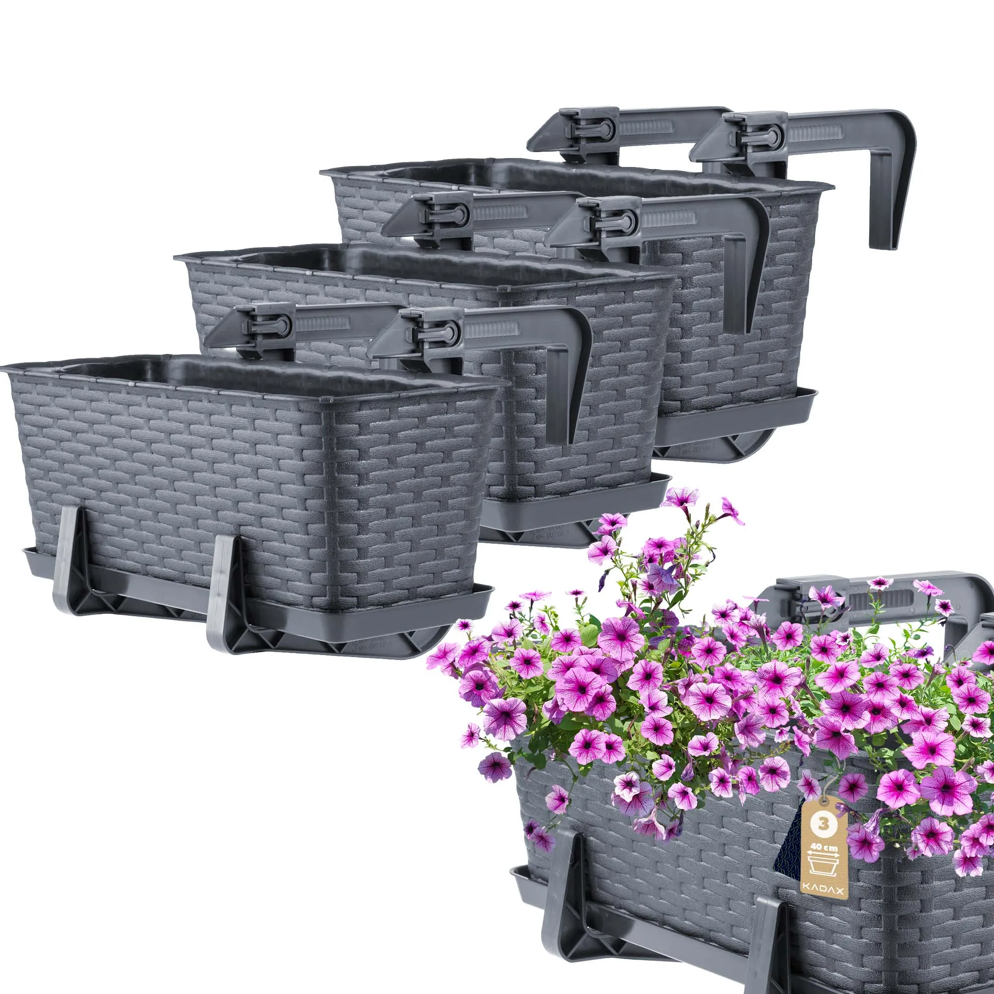 Balkono dėžė su rankenomis Castro grafito spalvos 40 cm