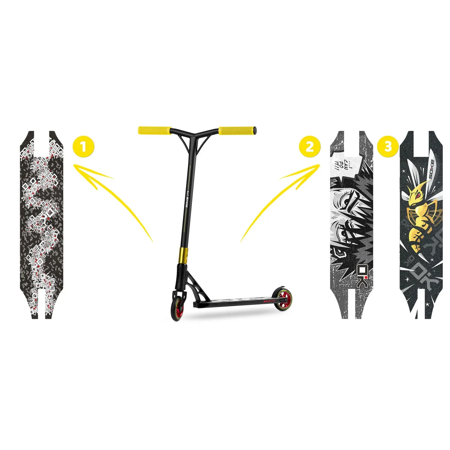 SOKE XTR triukų paspirtukas juodas ir geltonas - nuotrauka 1