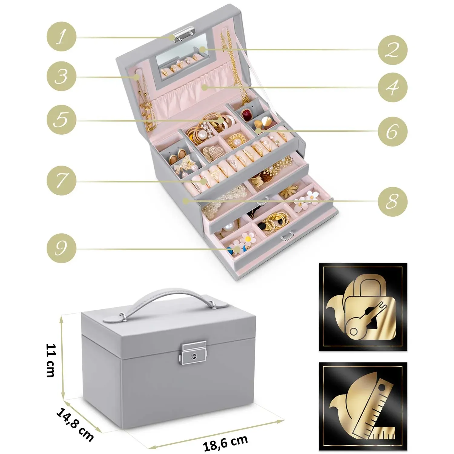 Papuošalų dėžutė MS-700 Massido - pilka - nuotrauka 1