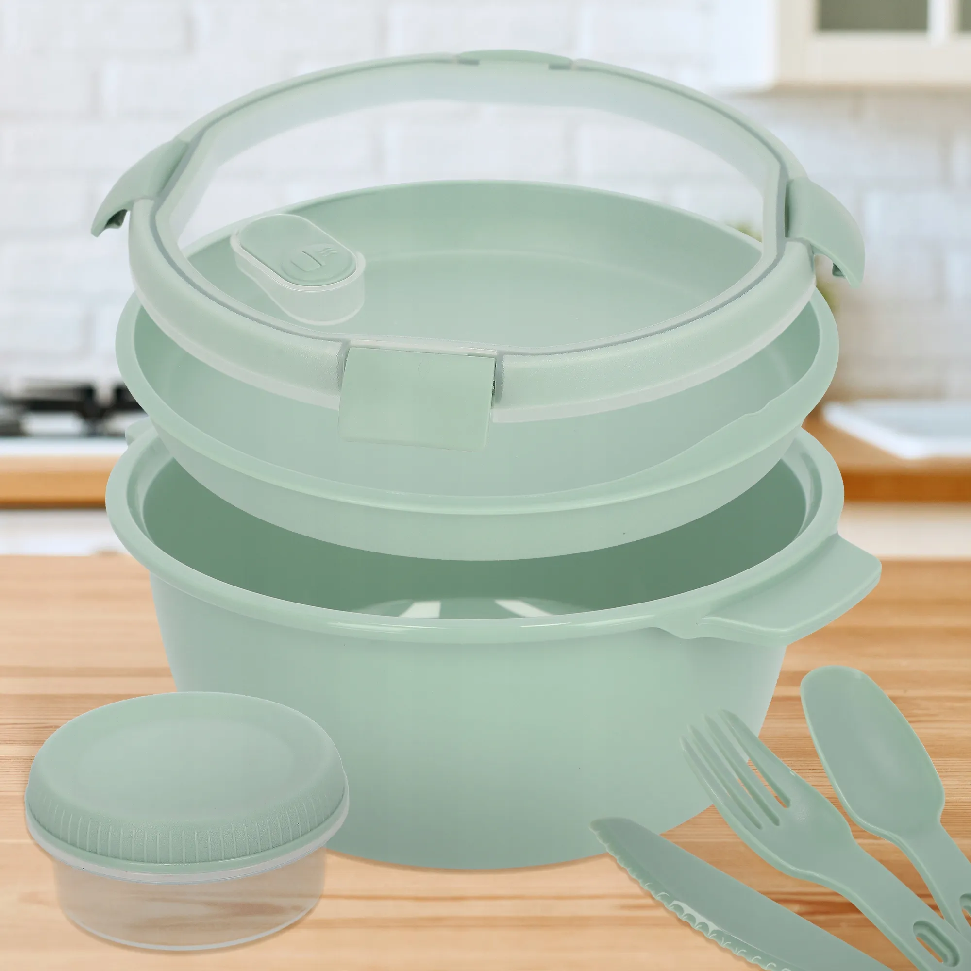 1,6 l „Curver To Go“ pietų rinkinys, apvalus maisto indelis, žalias