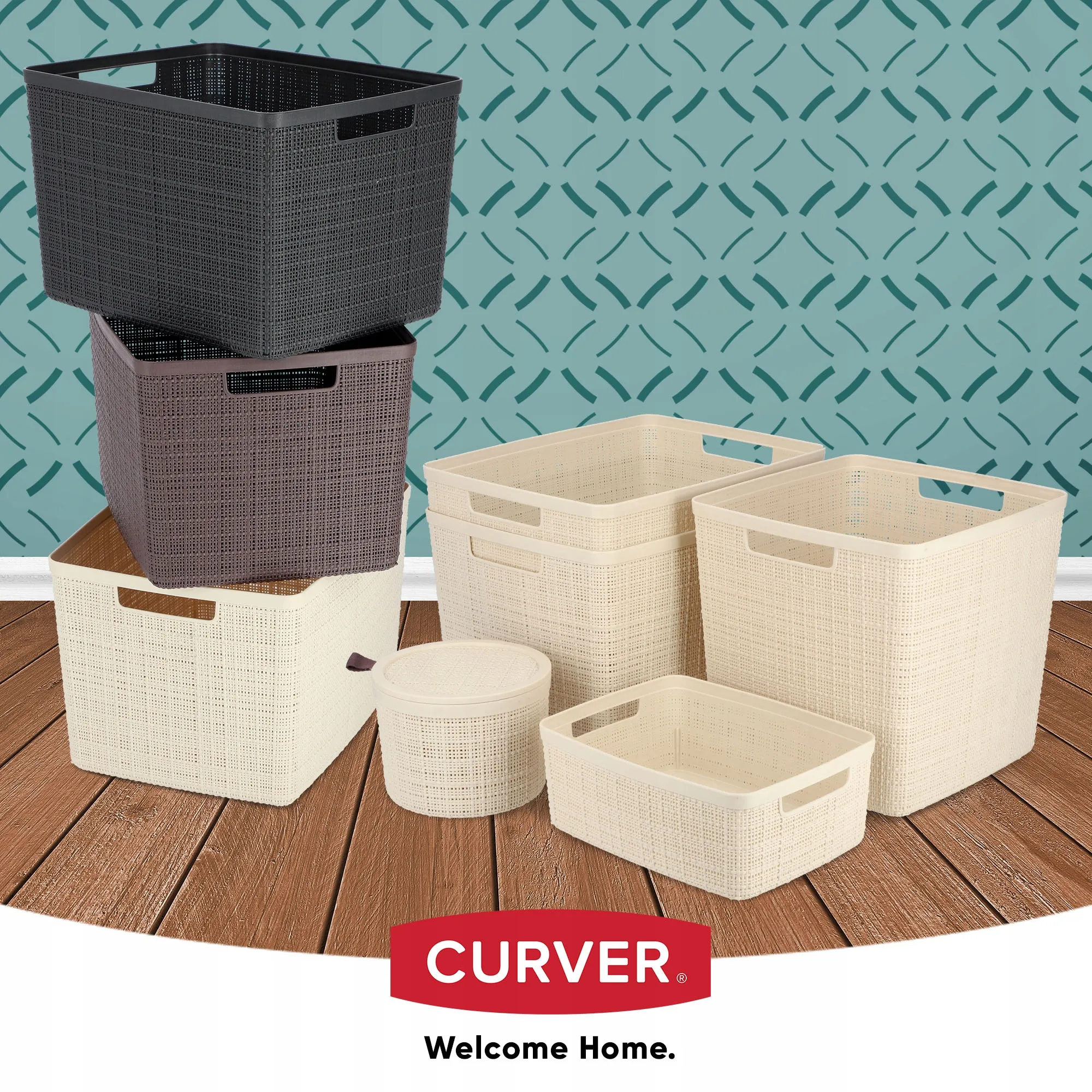 20 l „Curver“ džiuto laikymo konteineris, kreminės spalvos