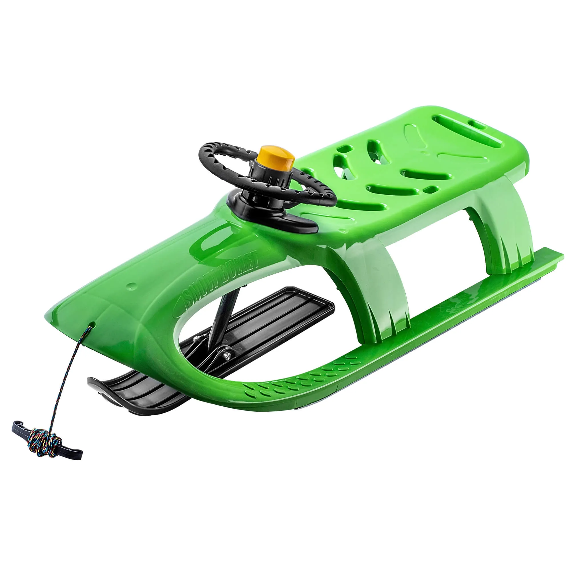 Plastikinės rogės su vairu ir garso signalu, žalios