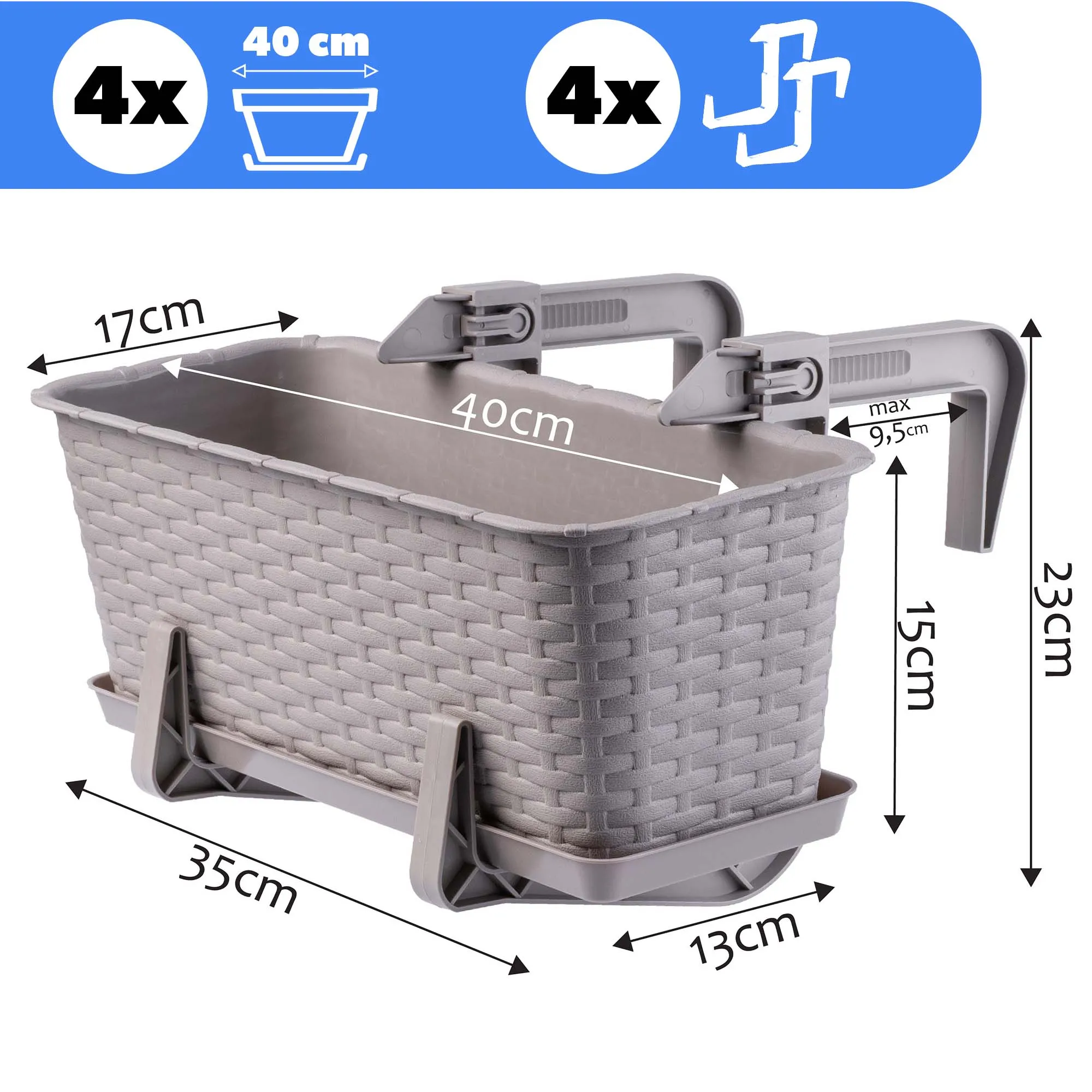 Balkono dėžutė su rankenėlėmis Castro karamelė 40 cm