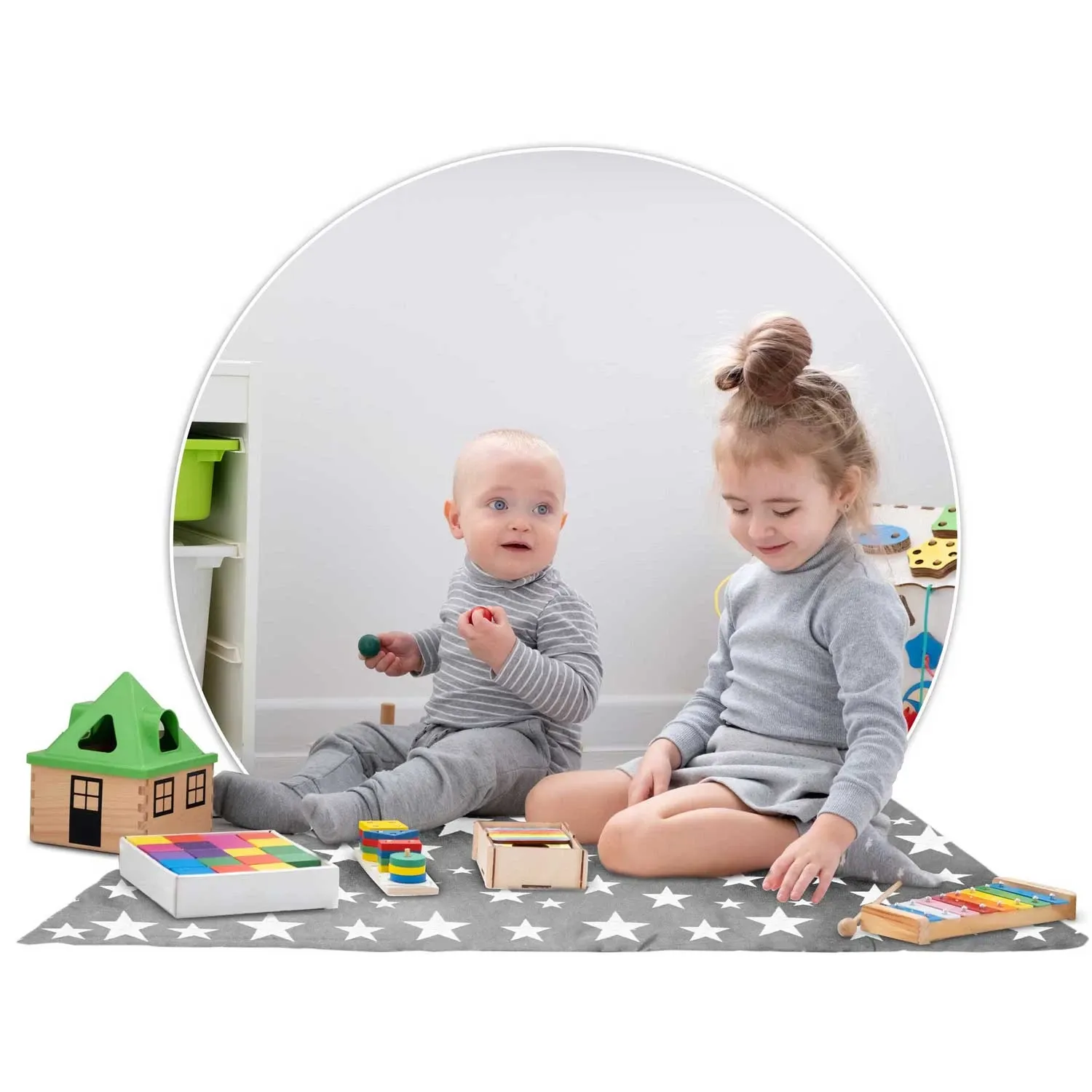 Nukido tipi palapinė vaikams su girlianda ir lemputėmis - pilka su žvaigždėmis - nuotrauka 1