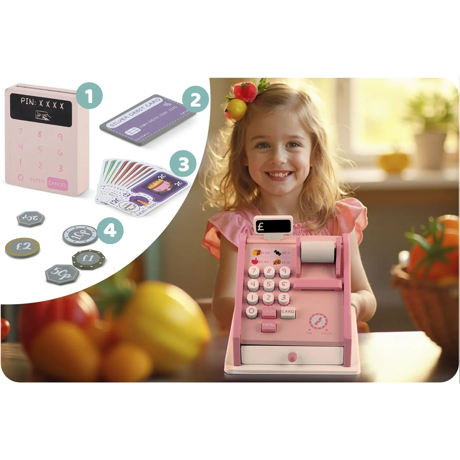 Medinis žaislinis kasos aparatas RK-868 Ricokids - nuotrauka 1