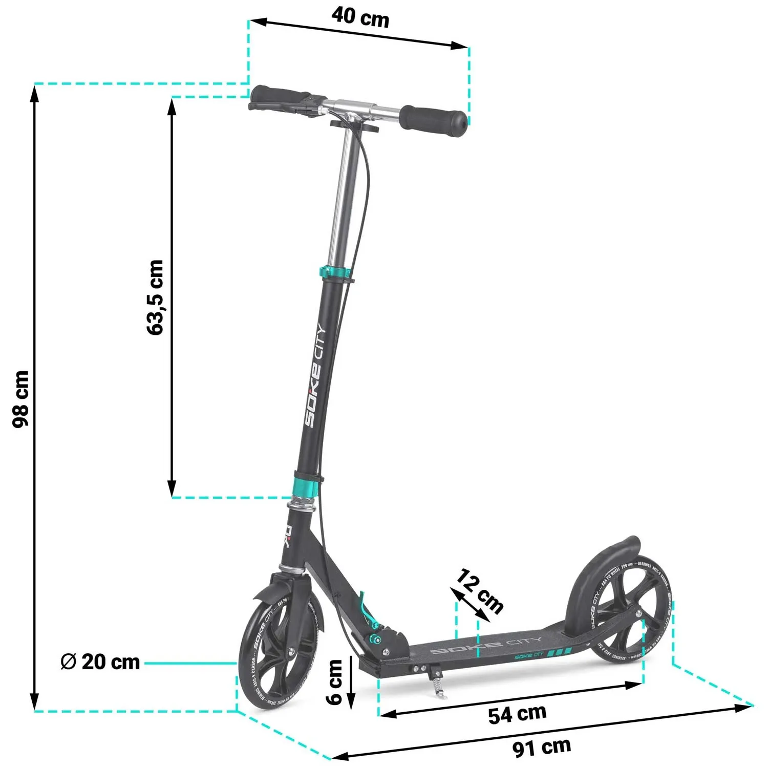 Soke City paspirtukas, juodas ir turkio spalvos - nuotrauka 1