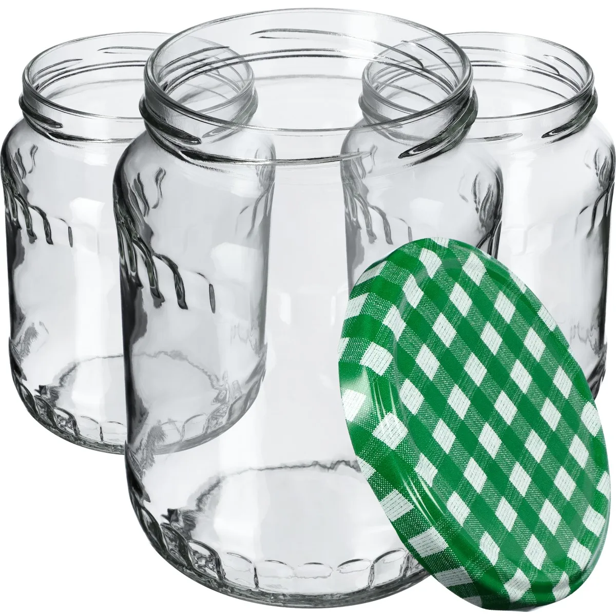 Jukka konservavimo stiklainiai 720 ml, 24 vnt., 82 mm + žalios grotelės dangteliuose