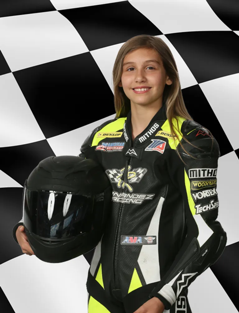 Carolyn Fernandez in her race suit